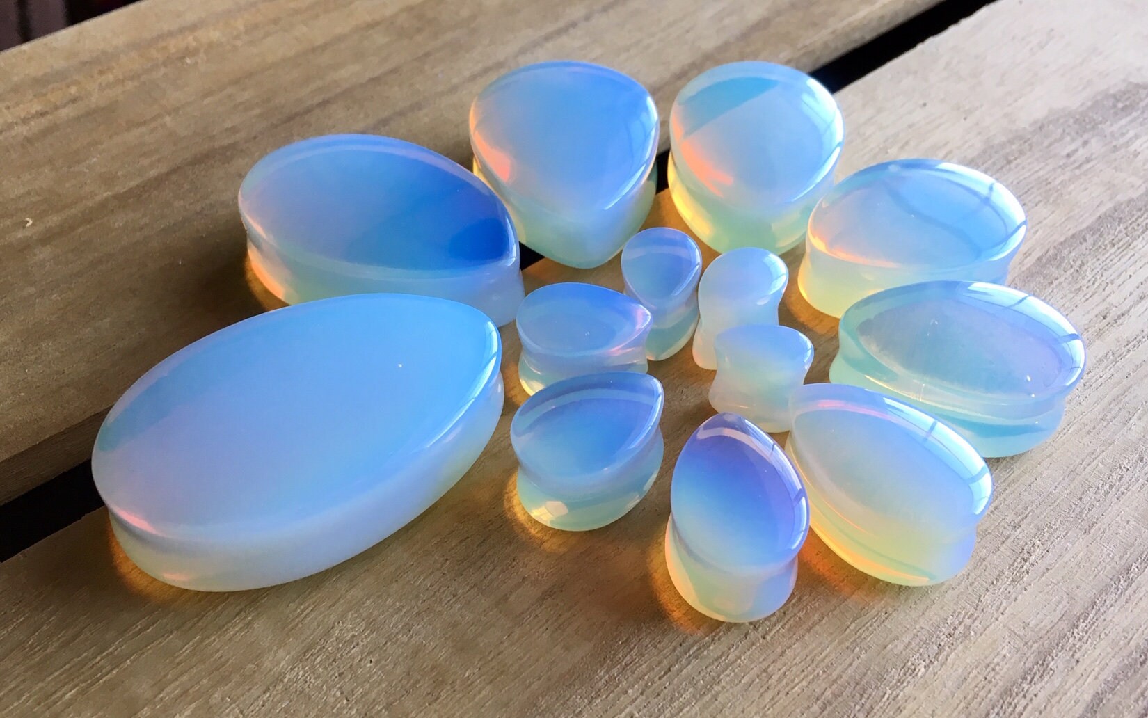 PAIR of Beautiful Opalite Teardrop Opalescent Stone Plugs - Gauges 8g (3mm) to 1&1/2" (38mm) available!