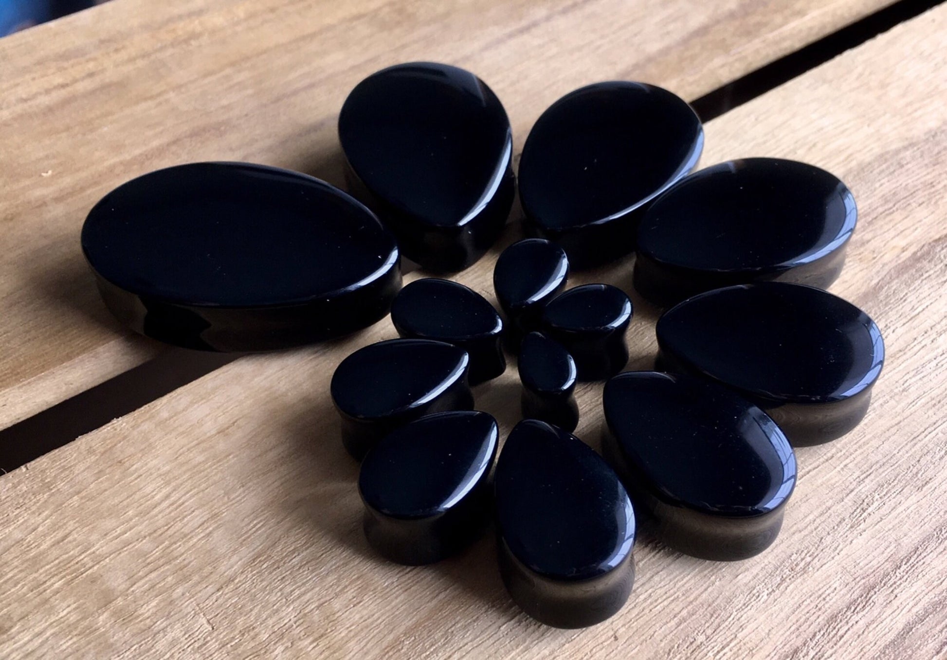 PAIR of Stunning Teardrop Black Onyx Organic Stone Plugs - Gauges 8mm (0g) up to 38mm (1.5") available!