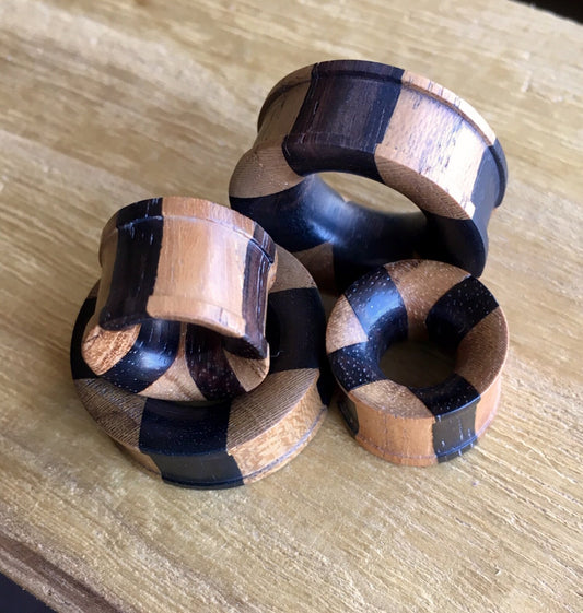 PAIR of Stunning Organic 14mm (9/16") Jati & Black Areng Wood Concave Tunnels - only 14mm left!