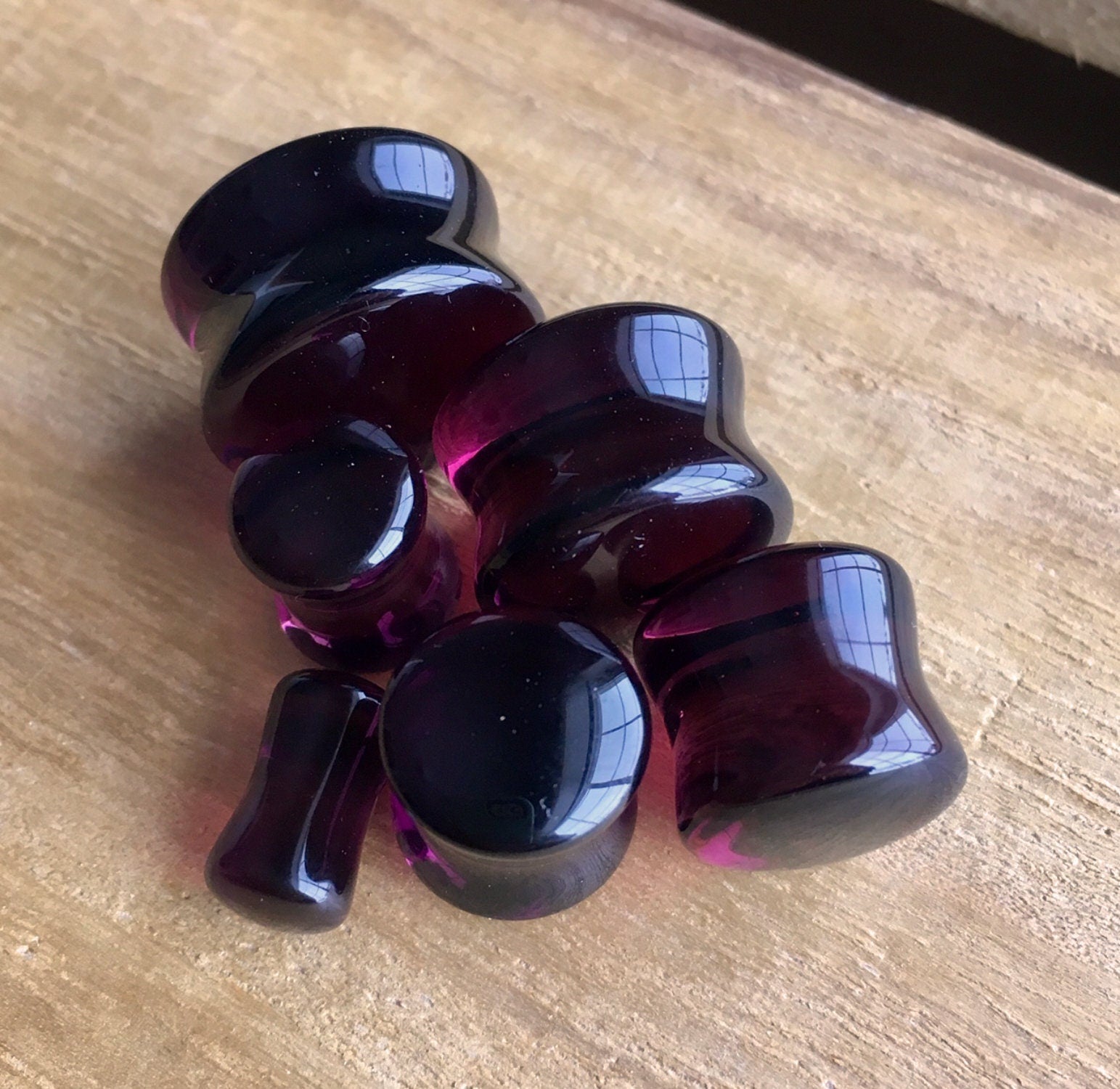 PAIR of Stunning Burgundy Glass Double Flare Plugs - Gauges 2g (6mm) through 5/8" (16mm) available!