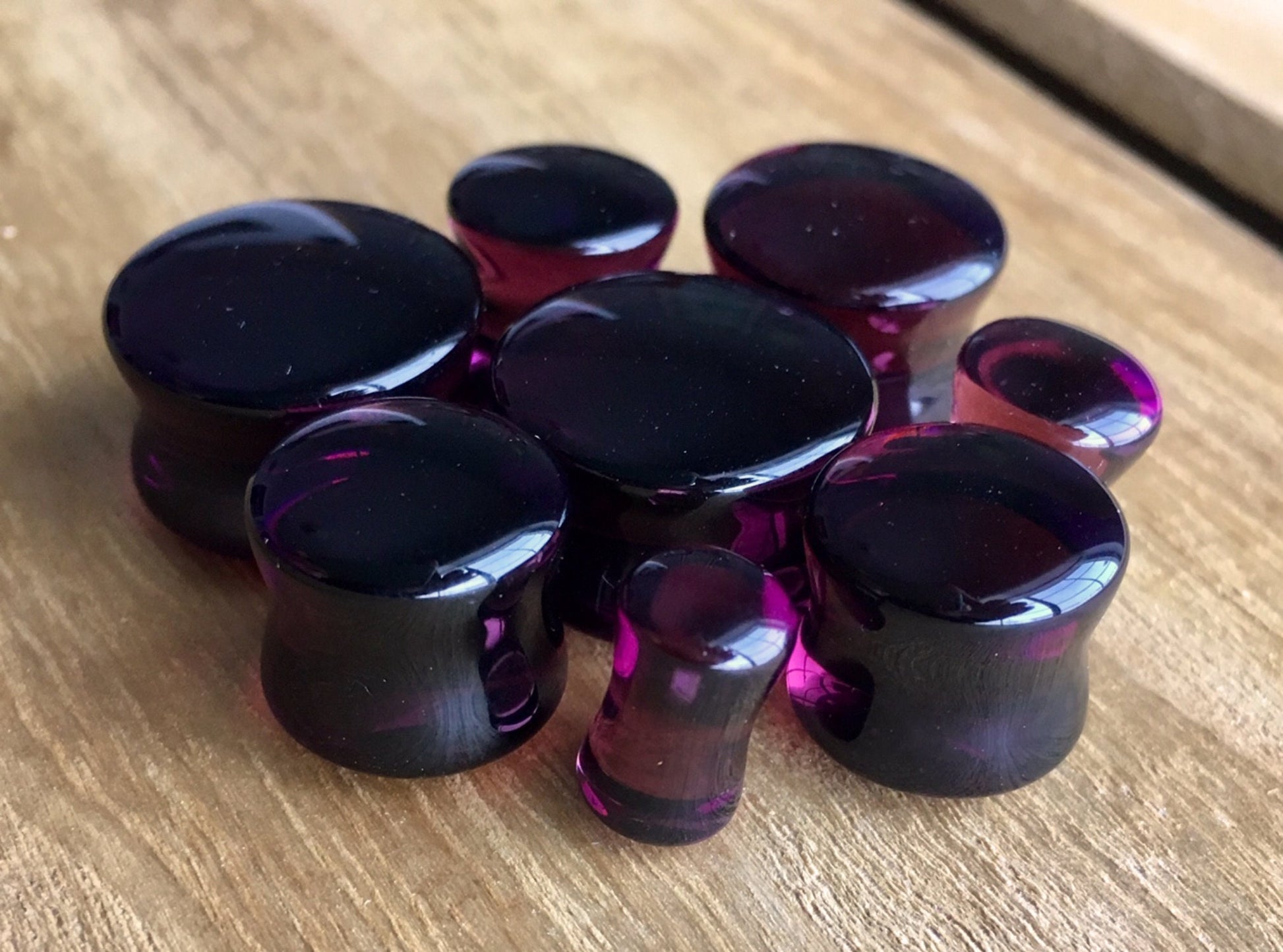 PAIR of Stunning Burgundy Glass Double Flare Plugs - Gauges 2g (6mm) through 5/8" (16mm) available!