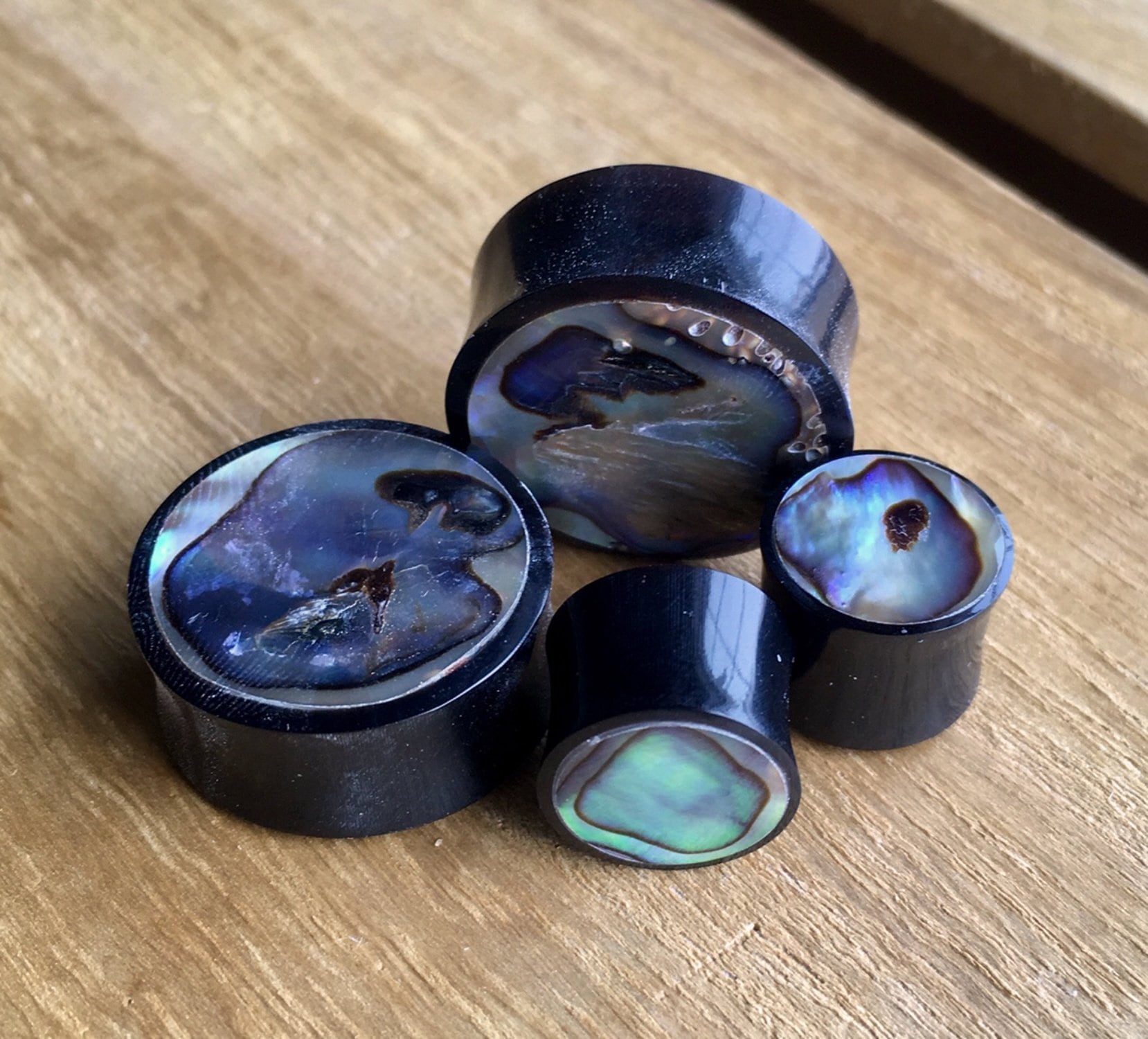 PAIR of Stunning Organic Horn with Abalone Inlay Plugs - Gauges 4g (5mm) up to 1" (25mm) available!