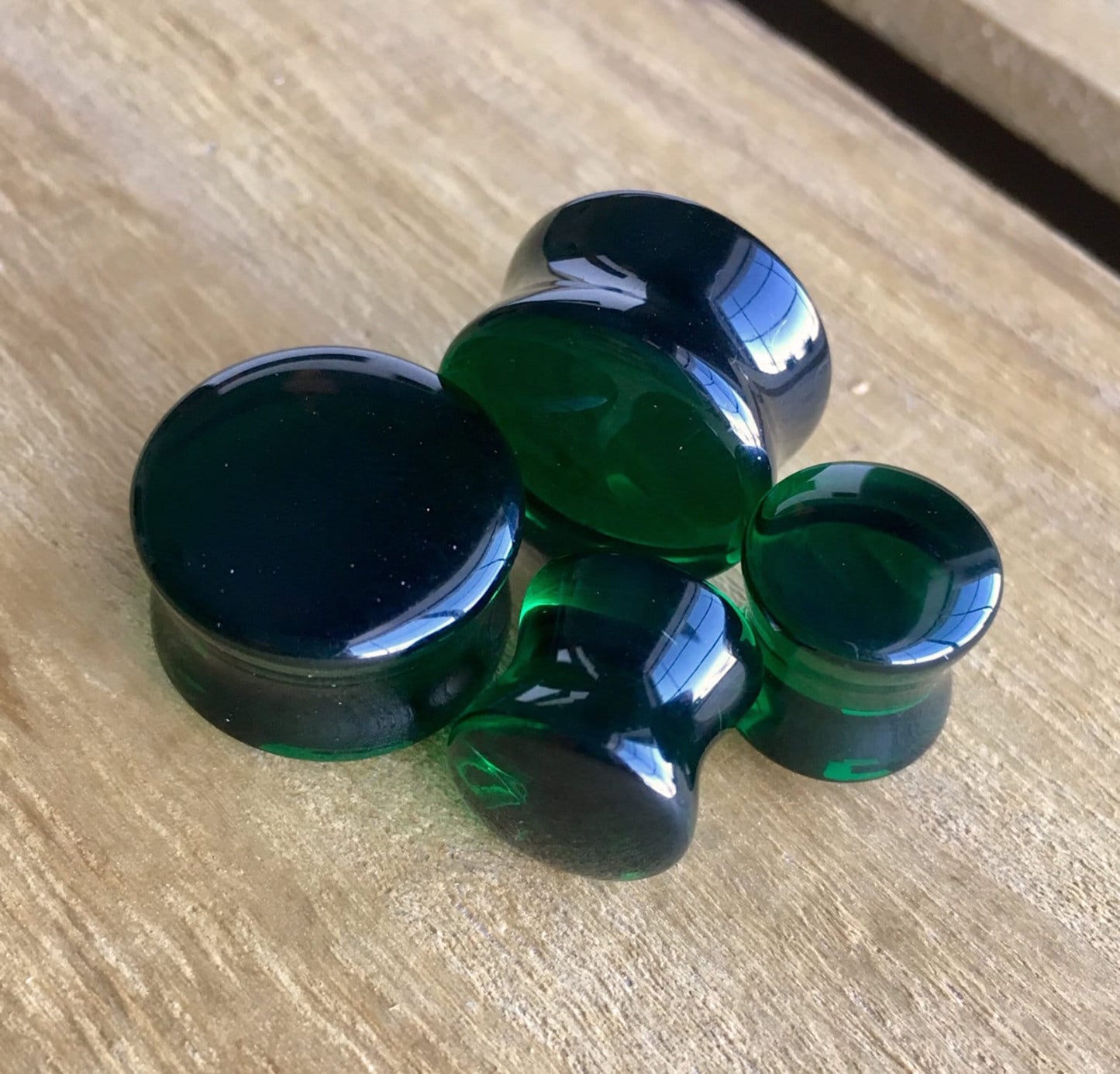 PAIR of Beautiful Green Glass Double Flare Plugs - Gauges 2g (6mm) through 5/8" (16mm) available!