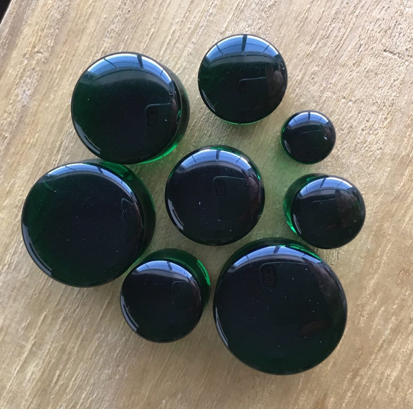 PAIR of Beautiful Green Glass Double Flare Plugs - Gauges 2g (6mm) through 5/8" (16mm) available!