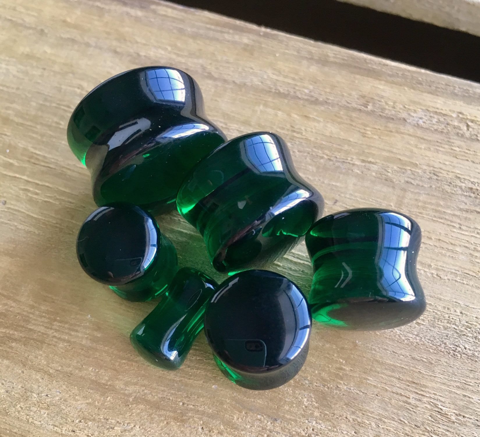 PAIR of Beautiful Green Glass Double Flare Plugs - Gauges 2g (6mm) through 5/8" (16mm) available!