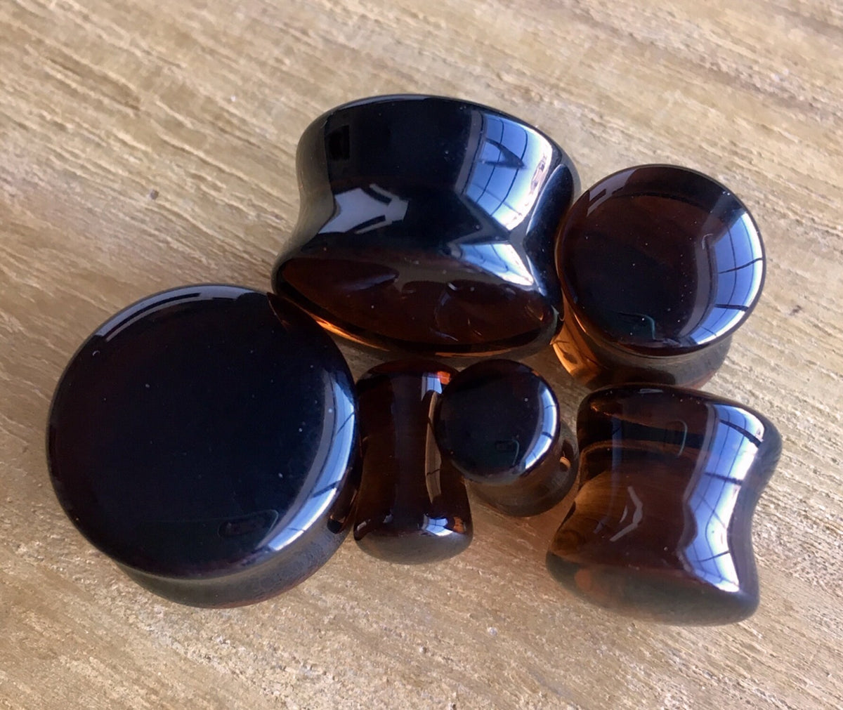 PAIR of Stunning Smoke Topaz Glass Double Flare Plugs - Gauges 2g (6mm) through 5/8" (16mm) available!