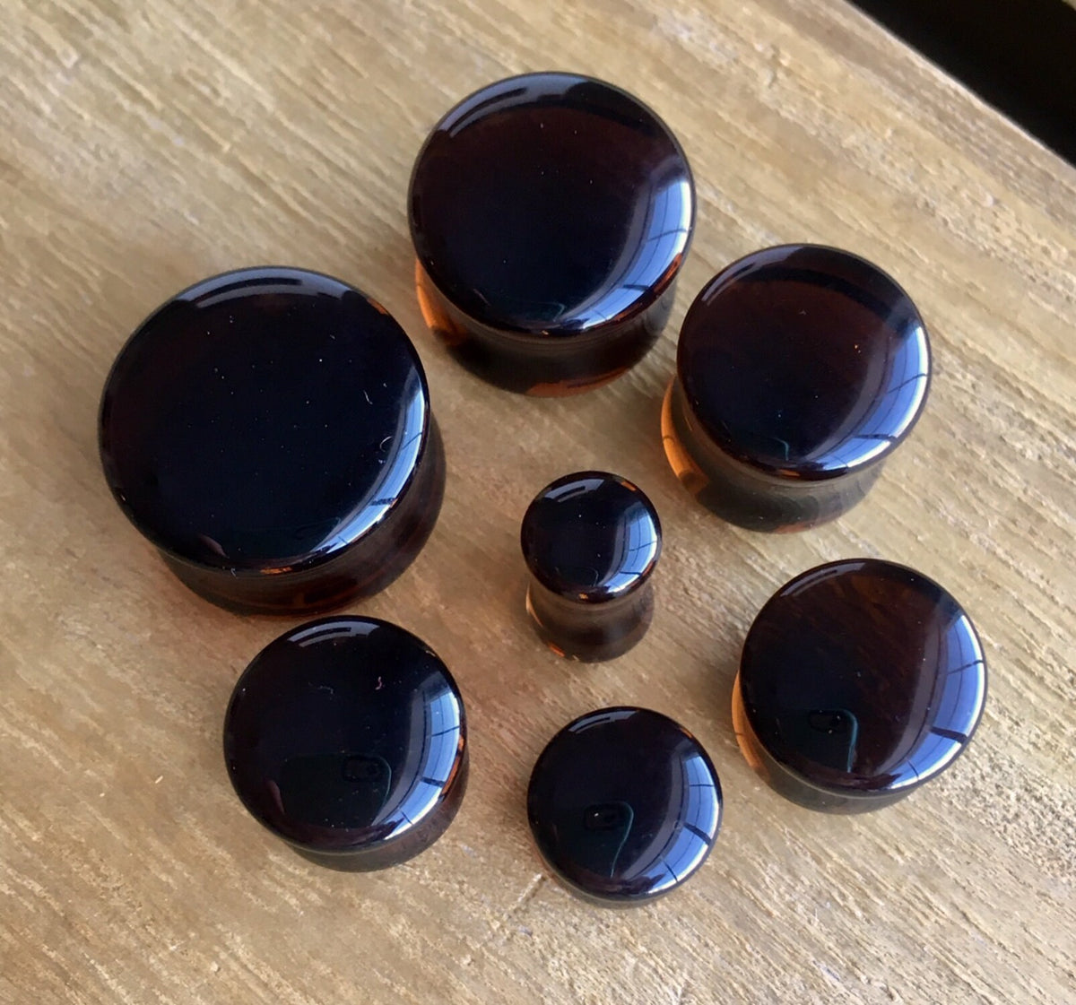 PAIR of Stunning Smoke Topaz Glass Double Flare Plugs - Gauges 2g (6mm) through 5/8" (16mm) available!