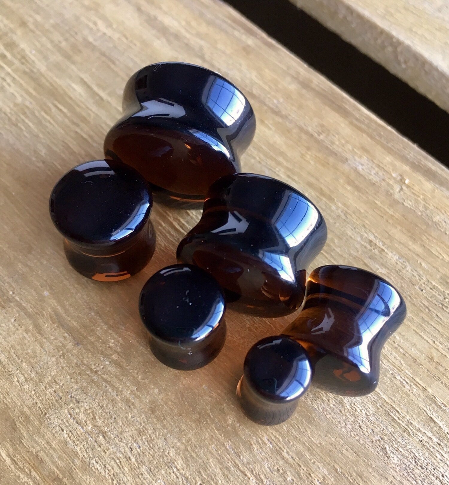 PAIR of Stunning Smoke Topaz Glass Double Flare Plugs - Gauges 2g (6mm) through 5/8" (16mm) available!
