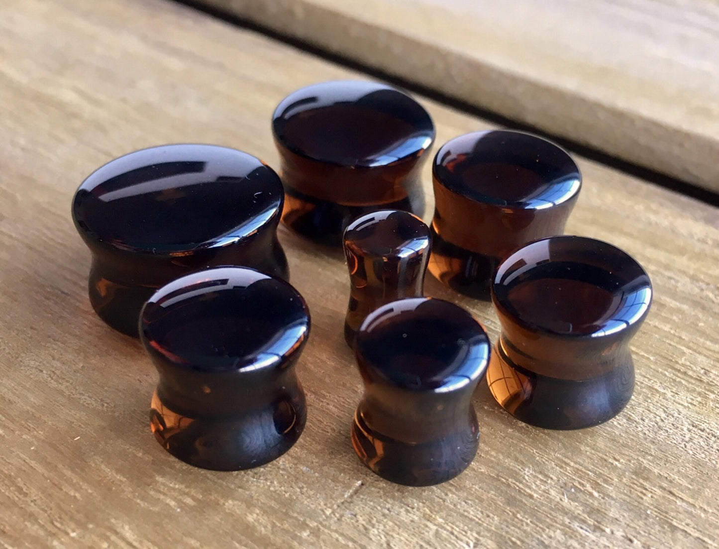 PAIR of Stunning Smoke Topaz Glass Double Flare Plugs - Gauges 2g (6mm) through 5/8" (16mm) available!