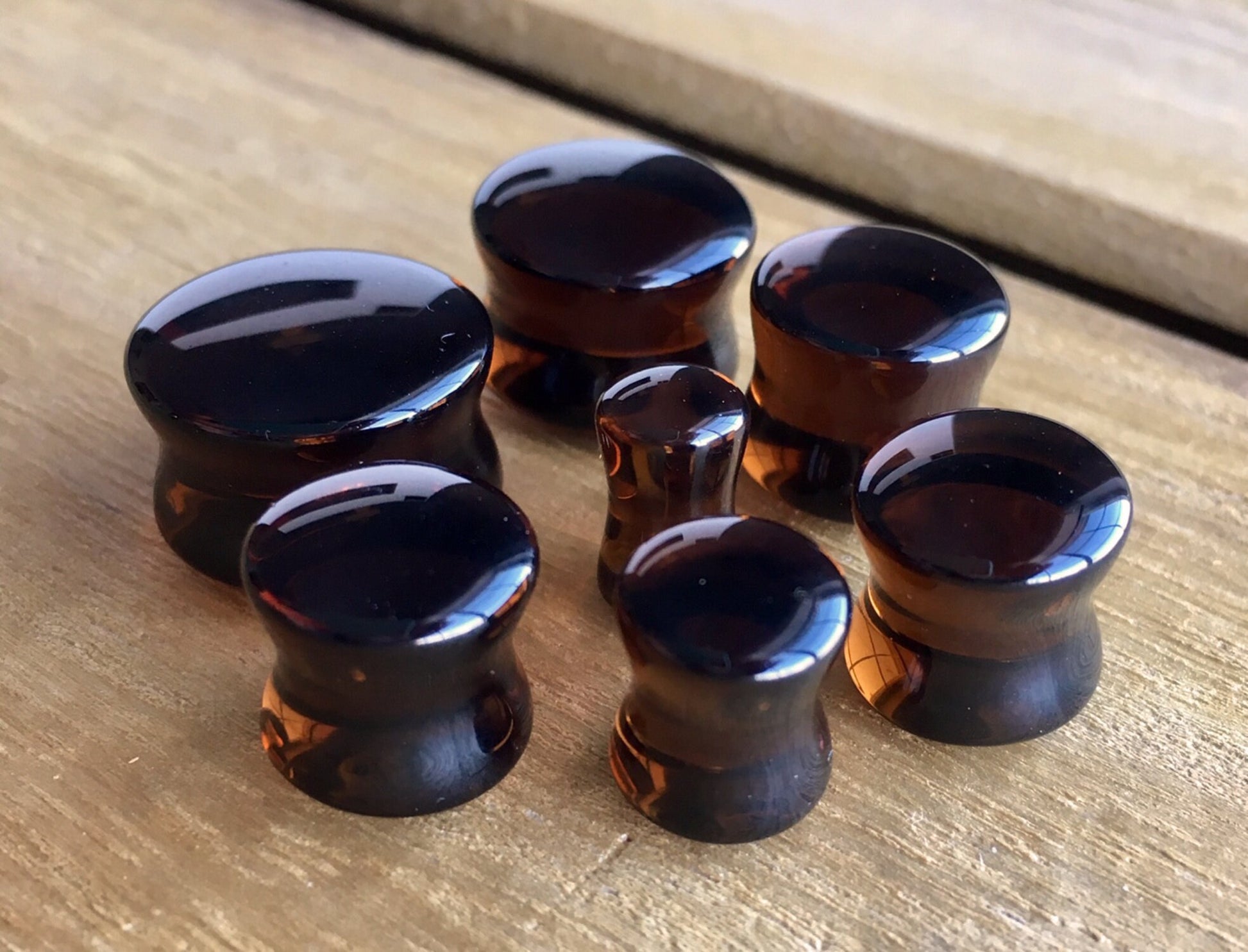 PAIR of Stunning Smoke Topaz Glass Double Flare Plugs - Gauges 2g (6mm) through 5/8" (16mm) available!