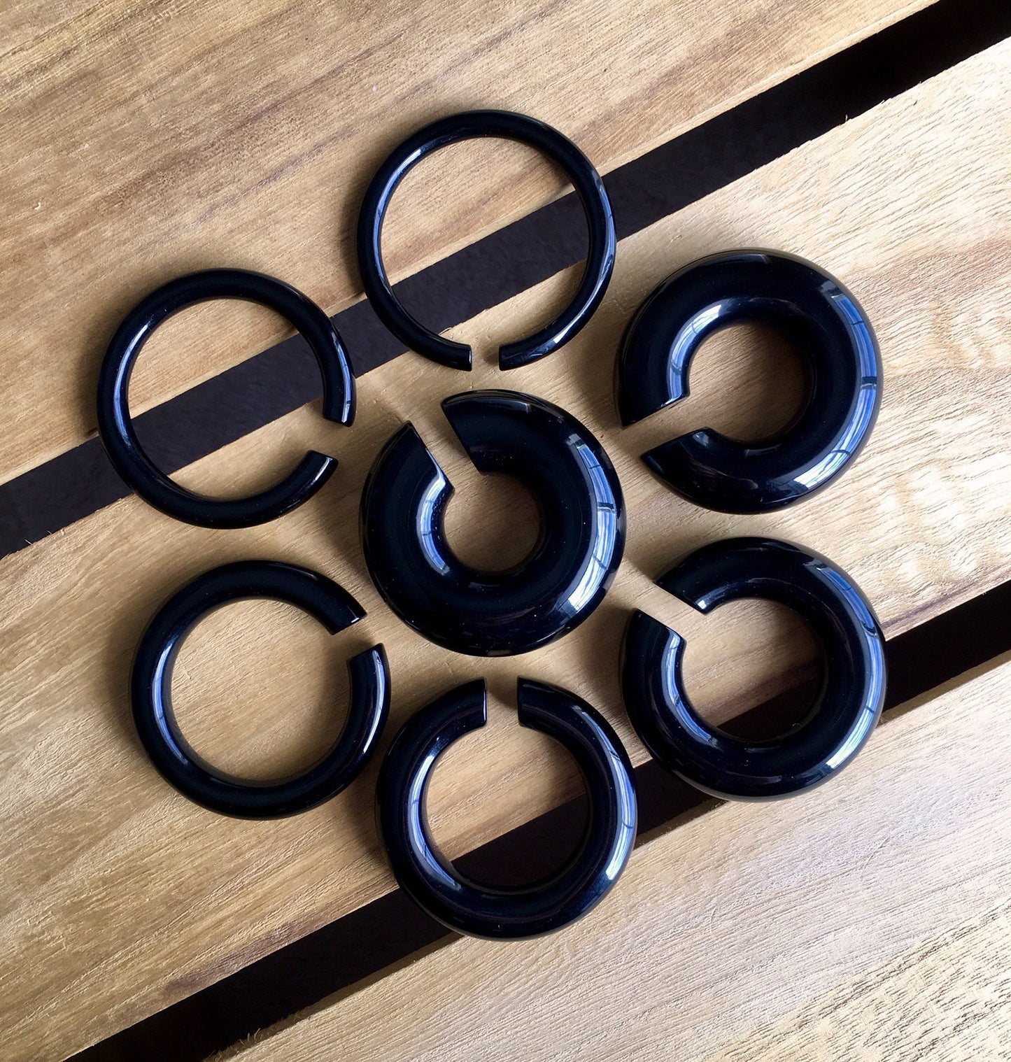 PAIR of Unique Organic Black Onyx Stone Hoops Ear Weight Hanging Plugs - Gauges 4g (5mm) up to 5/8" (16mm) available!