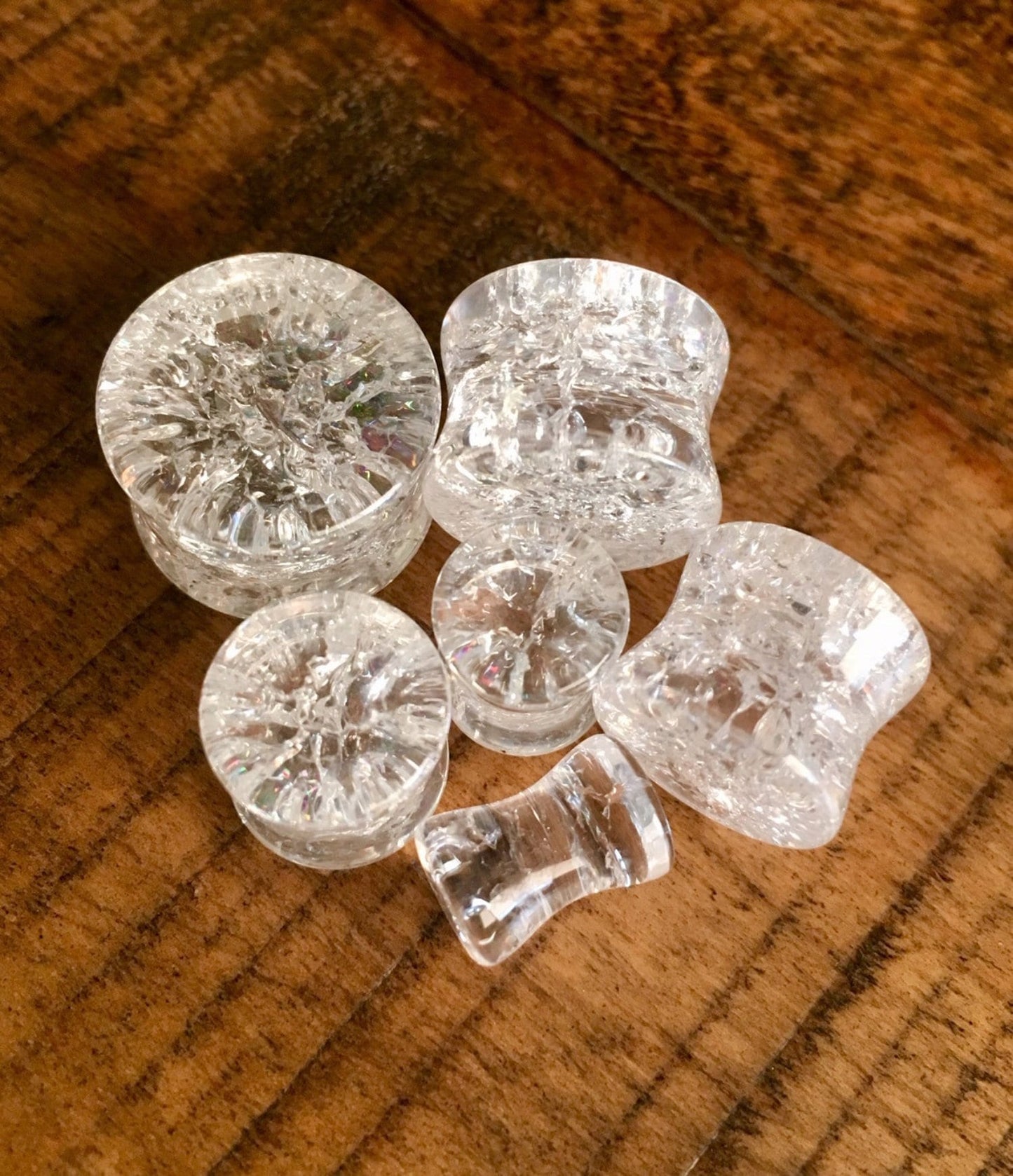 PAIR of Stunning Cracked Clear Glass Double Flare Plugs - Gauges 2g (6mm) through 5/8" (16mm) available!