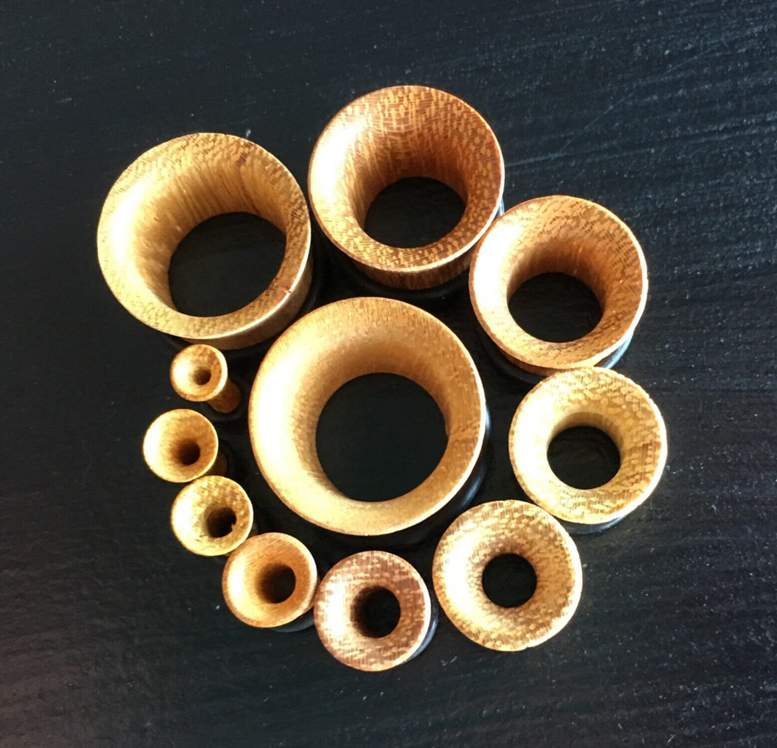 PAIR of Unique Organic Jackfruit Wood Single Flare Tunnels / Plugs with O-Rings - Gauges 8g (3.2mm) up to 13/16" (20mm) available!