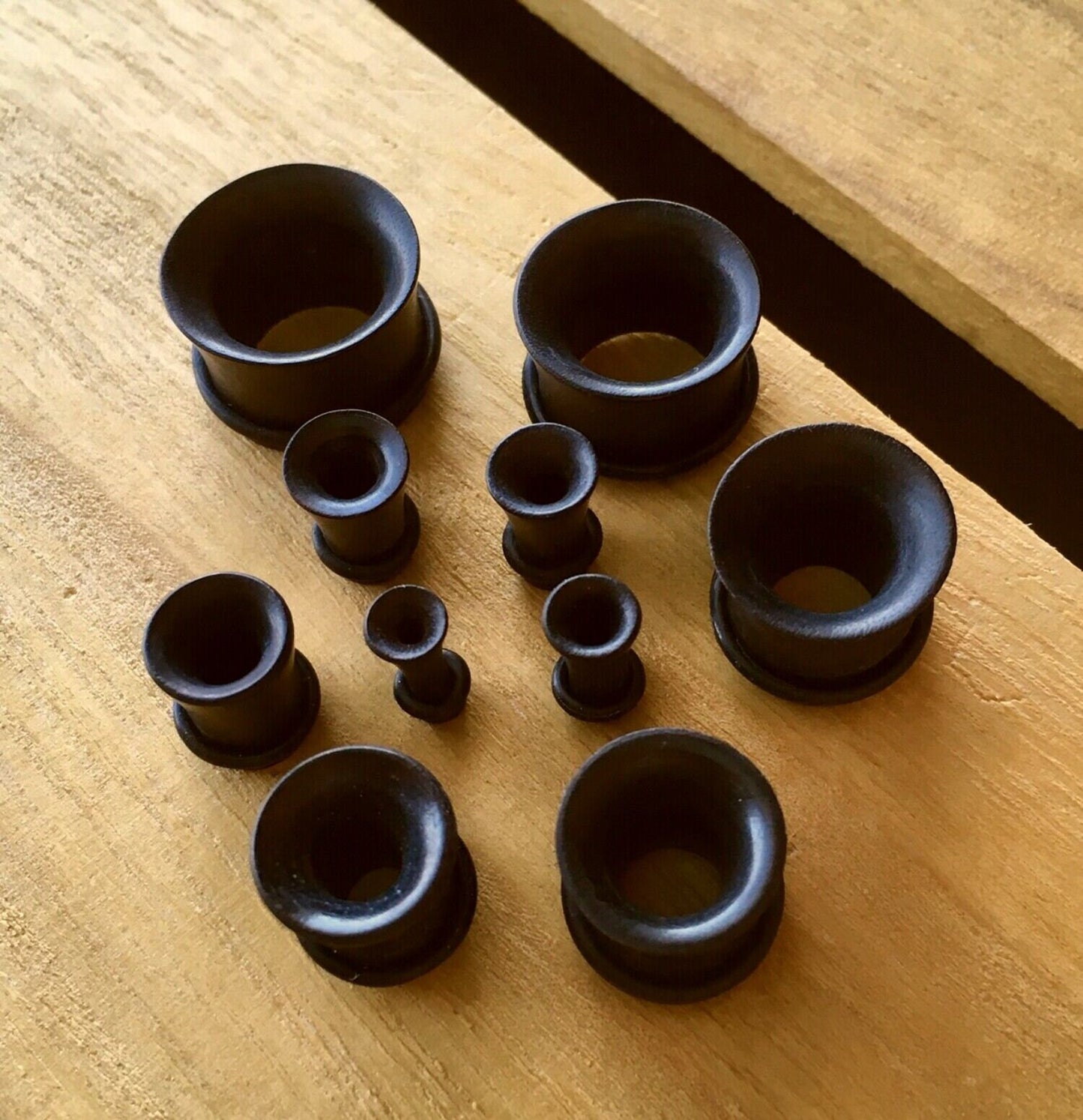 PAIR of Organic Black Areng Single Flare Wood Tunnels / Plugs with O-Rings - Gauges 8g (3.2mm) up to 13/16" (20mm) available!