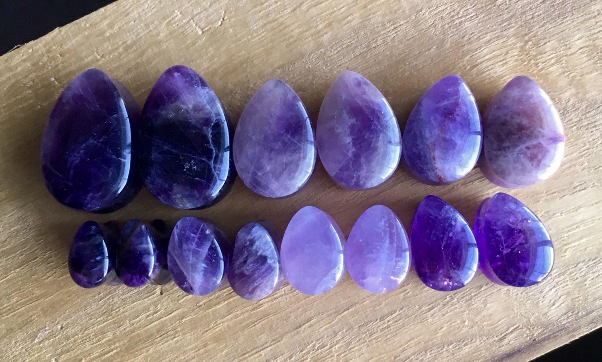 PAIR of Stunning Teardrop Organic Amethyst Stone Plugs - Gauges 0g (8mm) up to 3/4" (19mm) available!