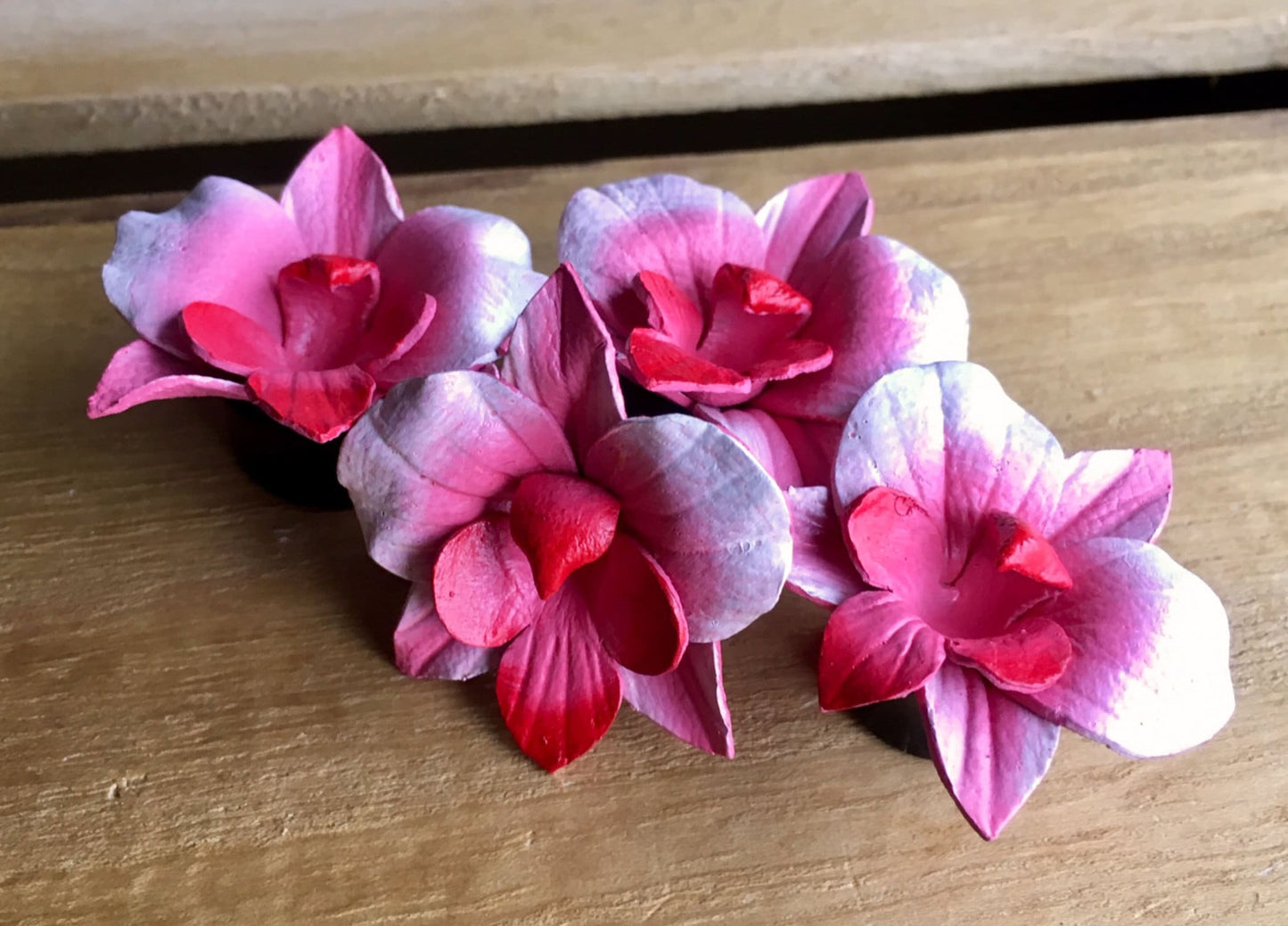 PAIR of Unique Pink Magnolia Leather Flower with Horn Plugs - Gauges 0g (8mm) up to 1&1/4" (32mm) available!