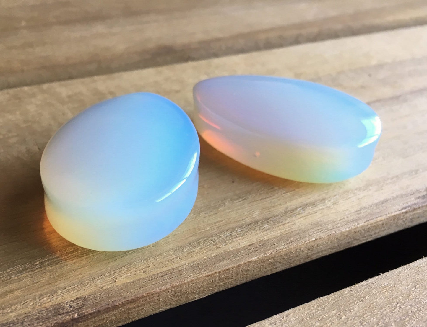 PAIR of Beautiful Opalite Teardrop Opalescent Stone Plugs - Gauges 8g (3mm) to 1&1/2" (38mm) available!