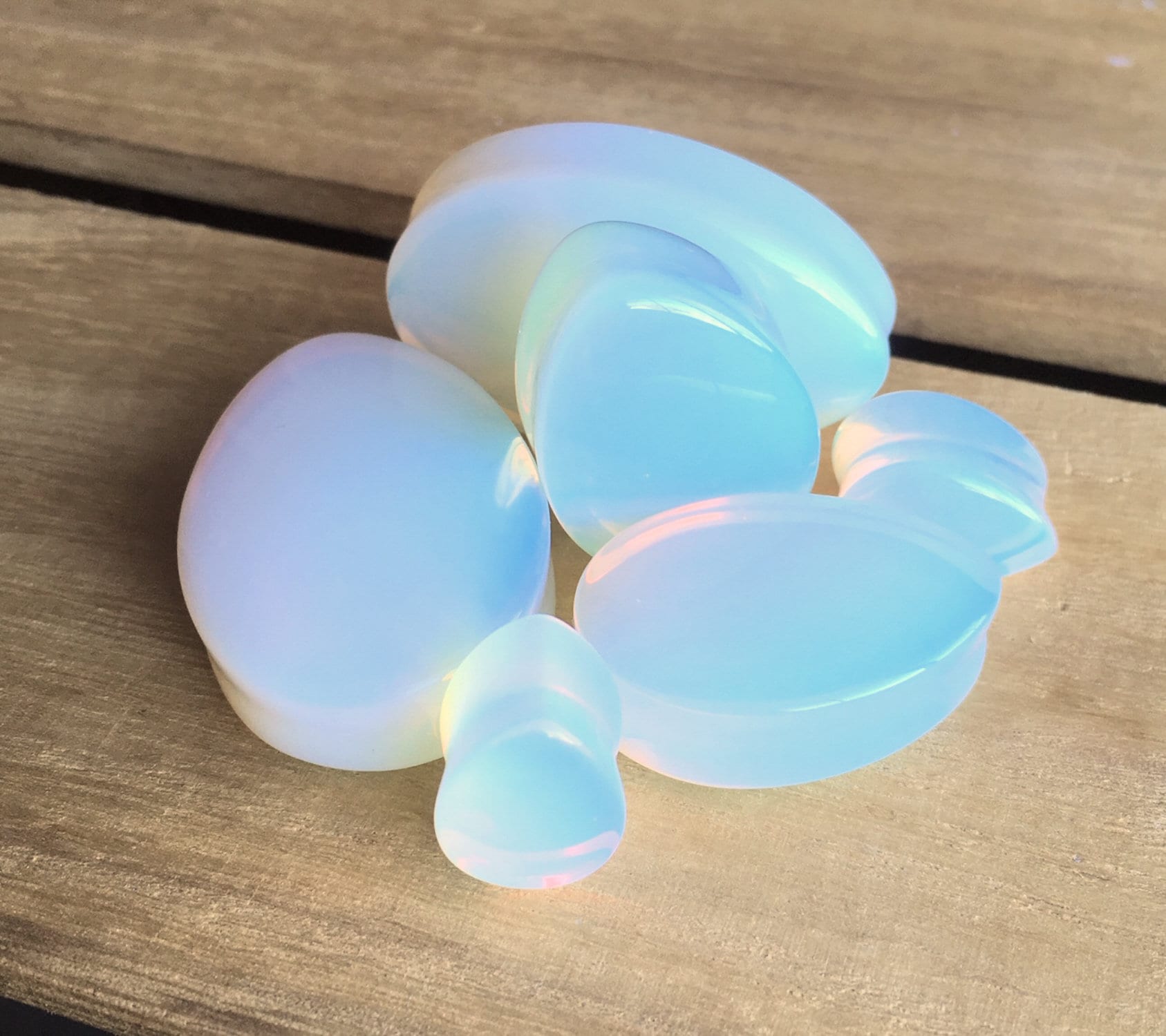 PAIR of Beautiful Opalite Teardrop Opalescent Stone Plugs - Gauges 8g (3mm) to 1&1/2" (38mm) available!