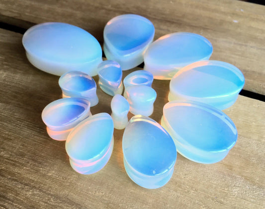 PAIR of Beautiful Opalite Teardrop Opalescent Stone Plugs - Gauges 8g (3mm) to 1&1/2" (38mm) available!