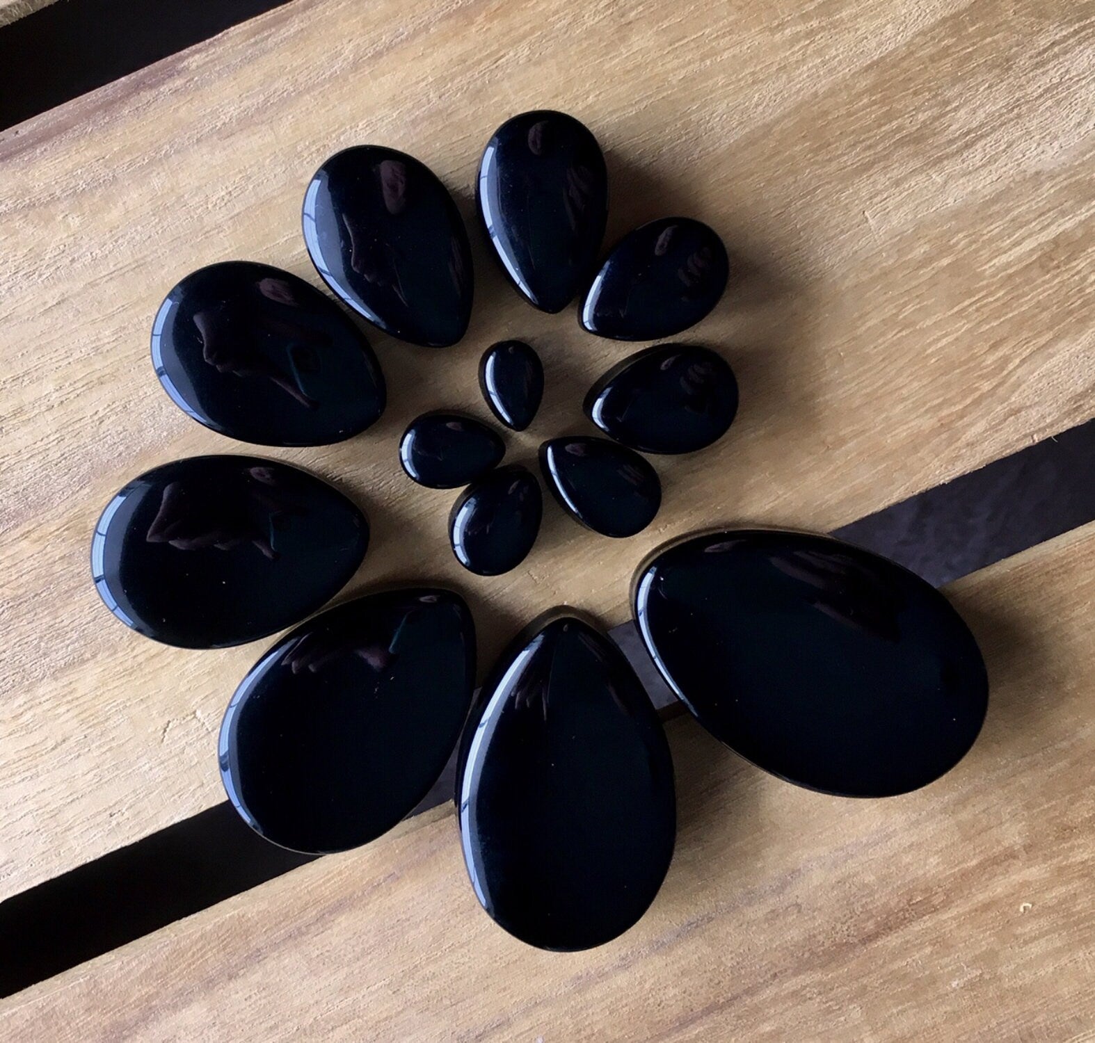 PAIR of Stunning Teardrop Black Onyx Organic Stone Plugs - Gauges 8mm (0g) up to 38mm (1.5") available!