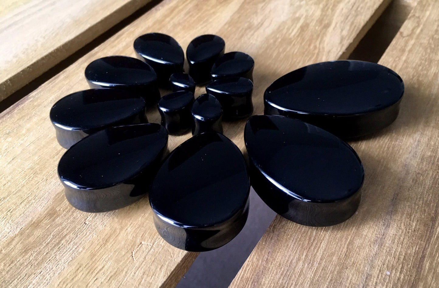 PAIR of Stunning Teardrop Black Onyx Organic Stone Plugs - Gauges 8mm (0g) up to 38mm (1.5") available!