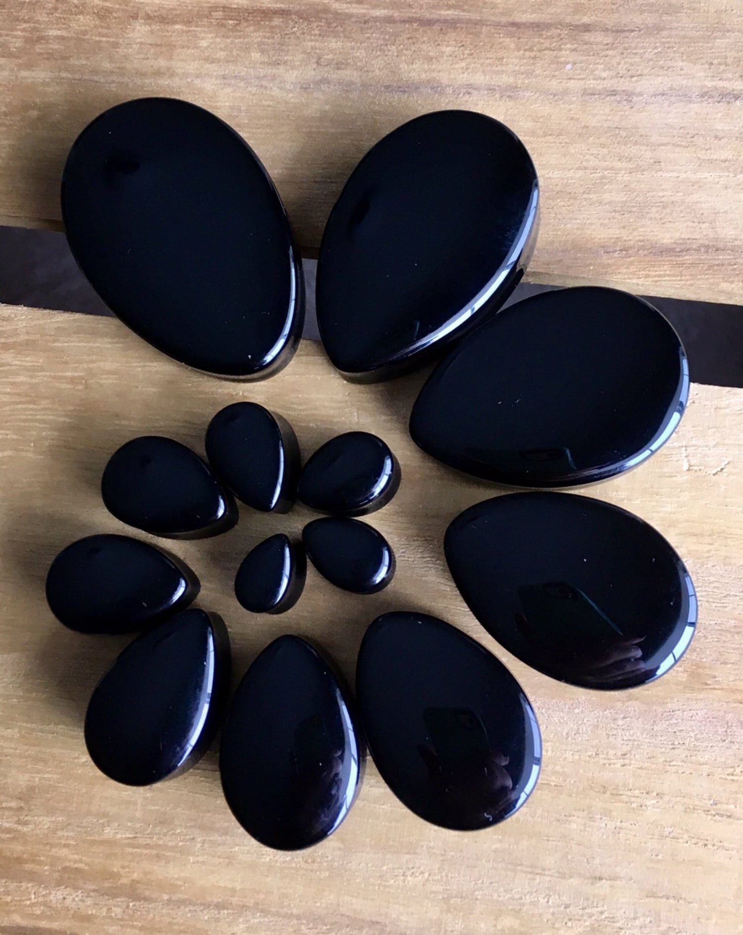 PAIR of Stunning Teardrop Black Onyx Organic Stone Plugs - Gauges 8mm (0g) up to 38mm (1.5") available!