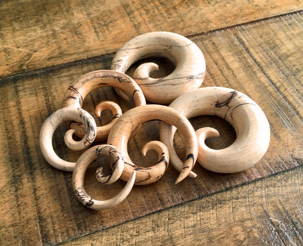 PAIR of Unique Organic Tamarind Wood Spiral Tapers - Gauges 4g (5mm) up to 3/4" (19mm) available!