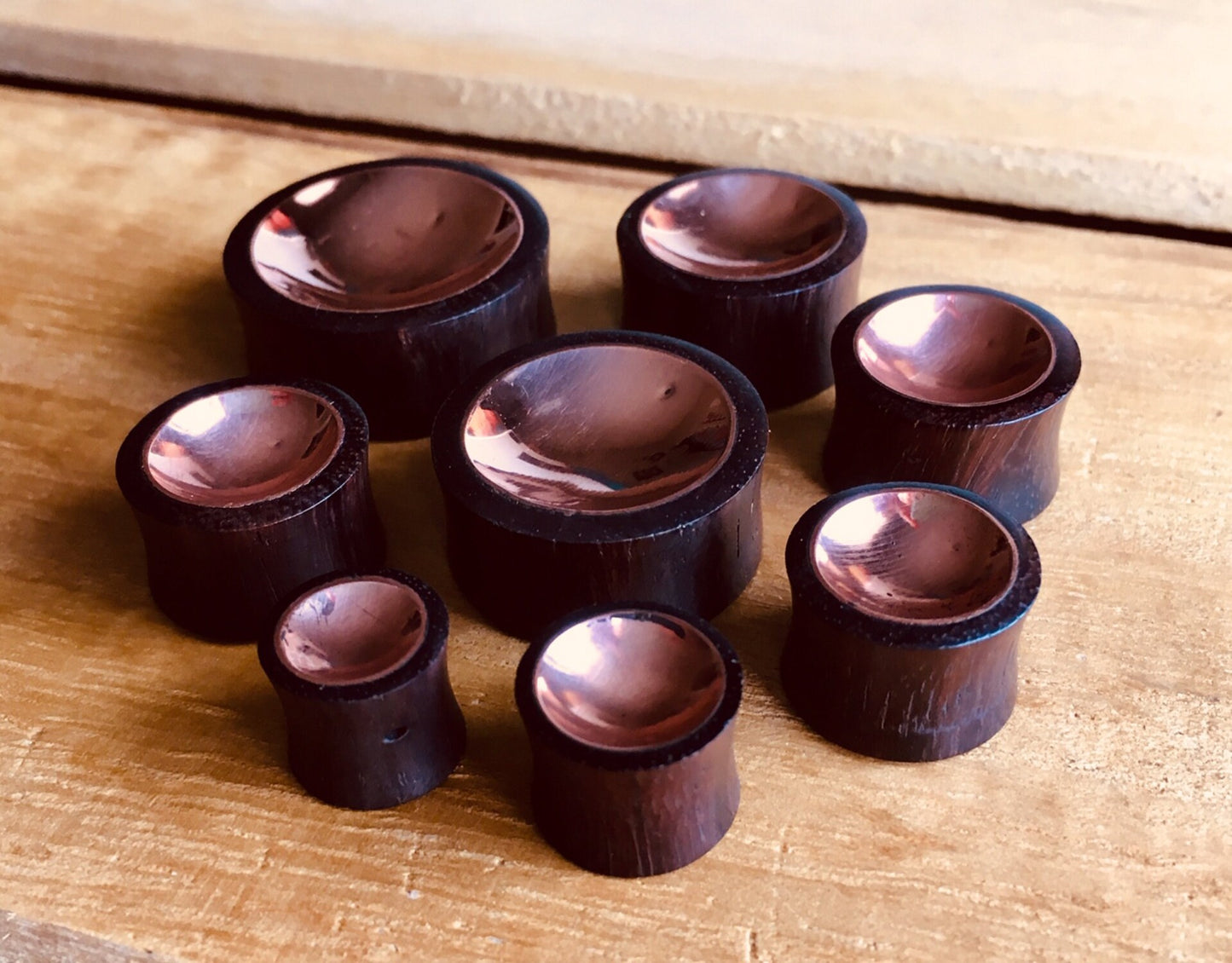 PAIR of Unique Concave Copper Tin Sono Wood Double Flare Plugs - Gauges 00g (10mm) up to 1" (25mm) available!