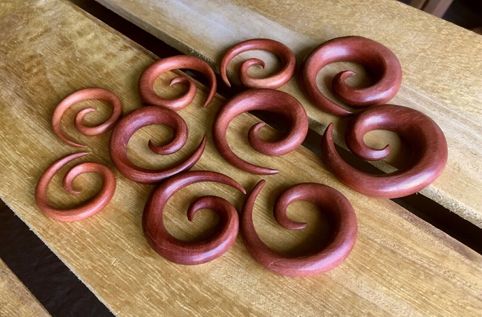 PAIR of Stunning Organic Sawo Wood Spiral Tapers - Gauges 4g (5mm) up to 1/2" (12mm) available!