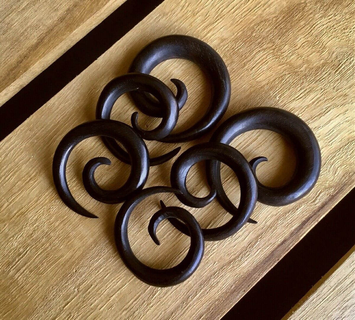 PAIR of Organic Black Areng Wood Spiral Tapers - Gauges 4g (5mm) up to 1/2" (12mm) available!