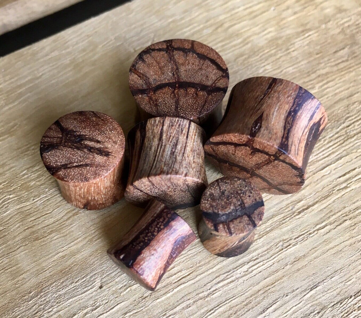 PAIR of Unique Organic Batik Wood Saddle Plugs - Gauges 2g (6mm) up to 20mm available!