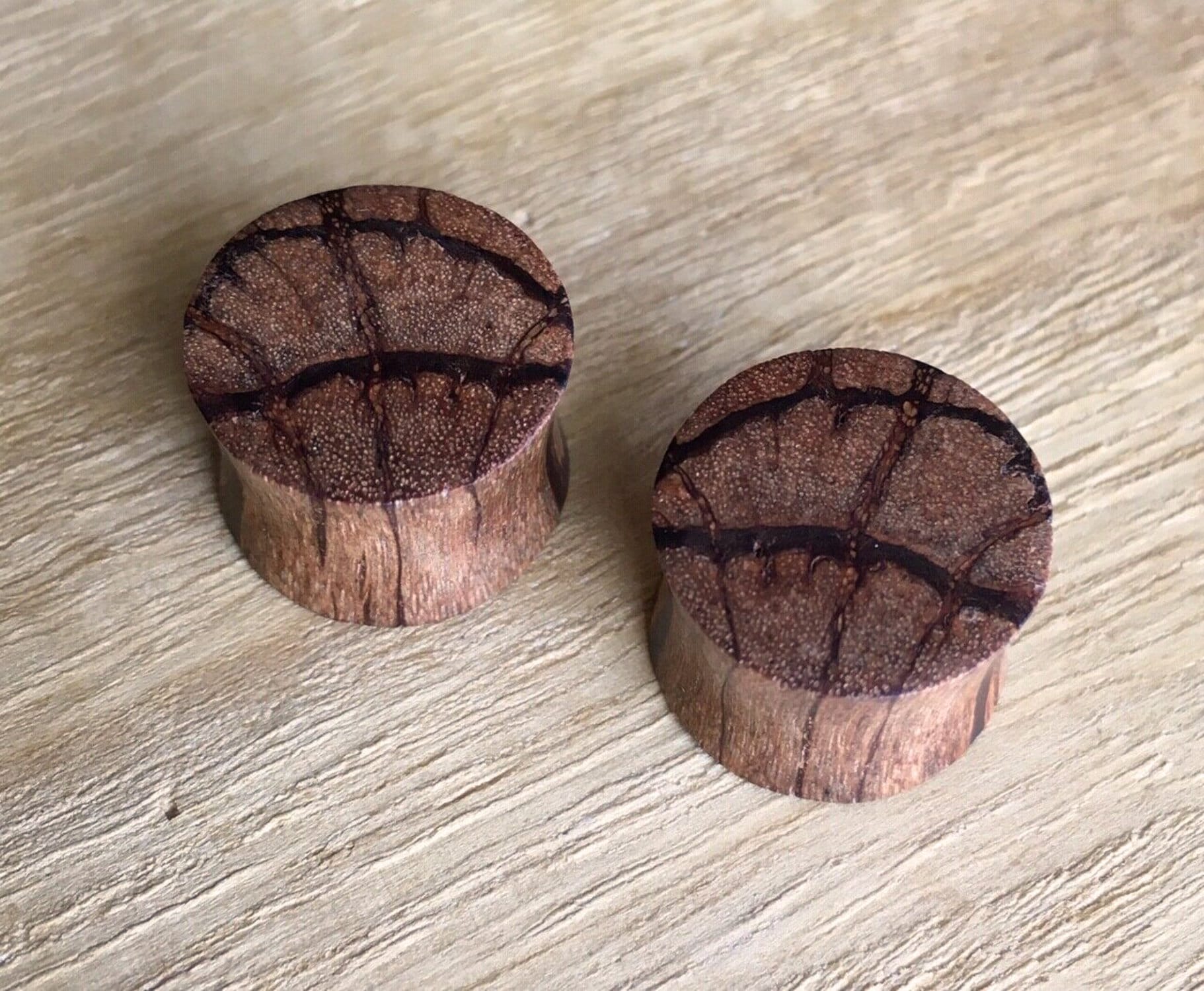 PAIR of Unique Organic Batik Wood Saddle Plugs - Gauges 2g (6mm) up to 20mm available!