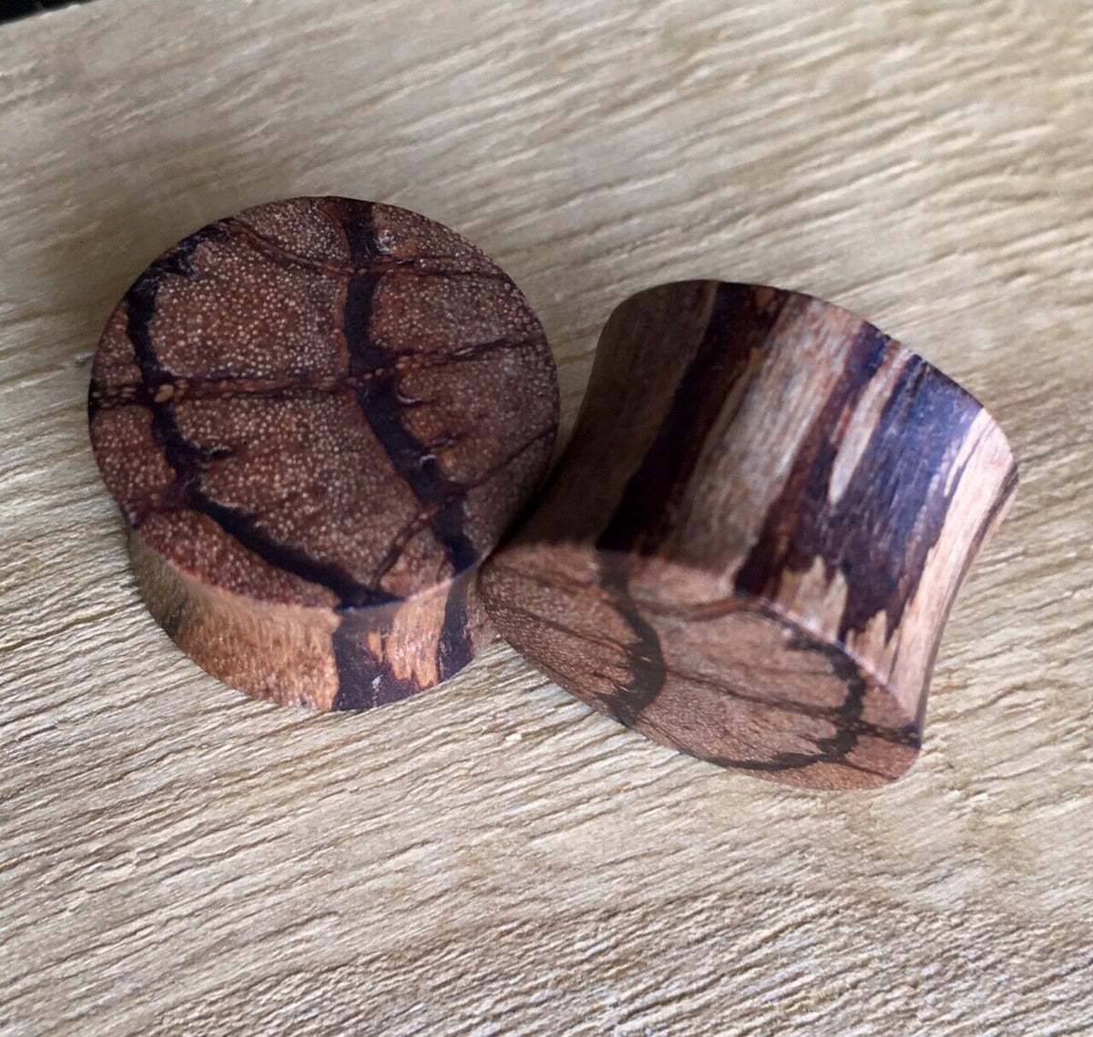 PAIR of Unique Organic Batik Wood Saddle Plugs - Gauges 2g (6mm) up to 20mm available!