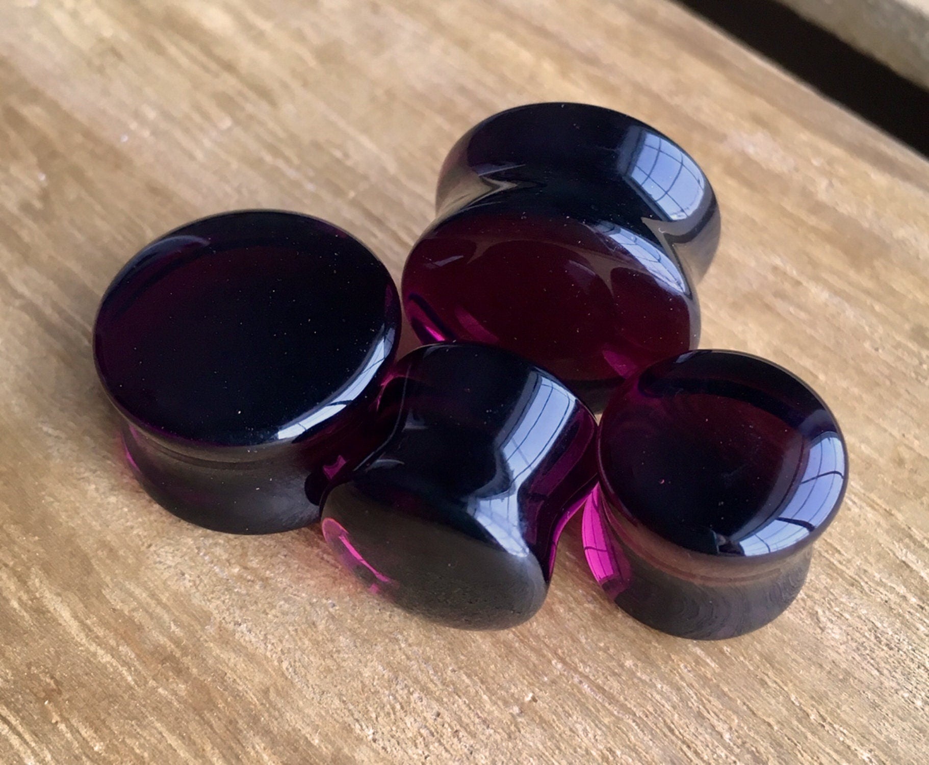 PAIR of Stunning Burgundy Glass Double Flare Plugs - Gauges 2g (6mm) through 5/8" (16mm) available!