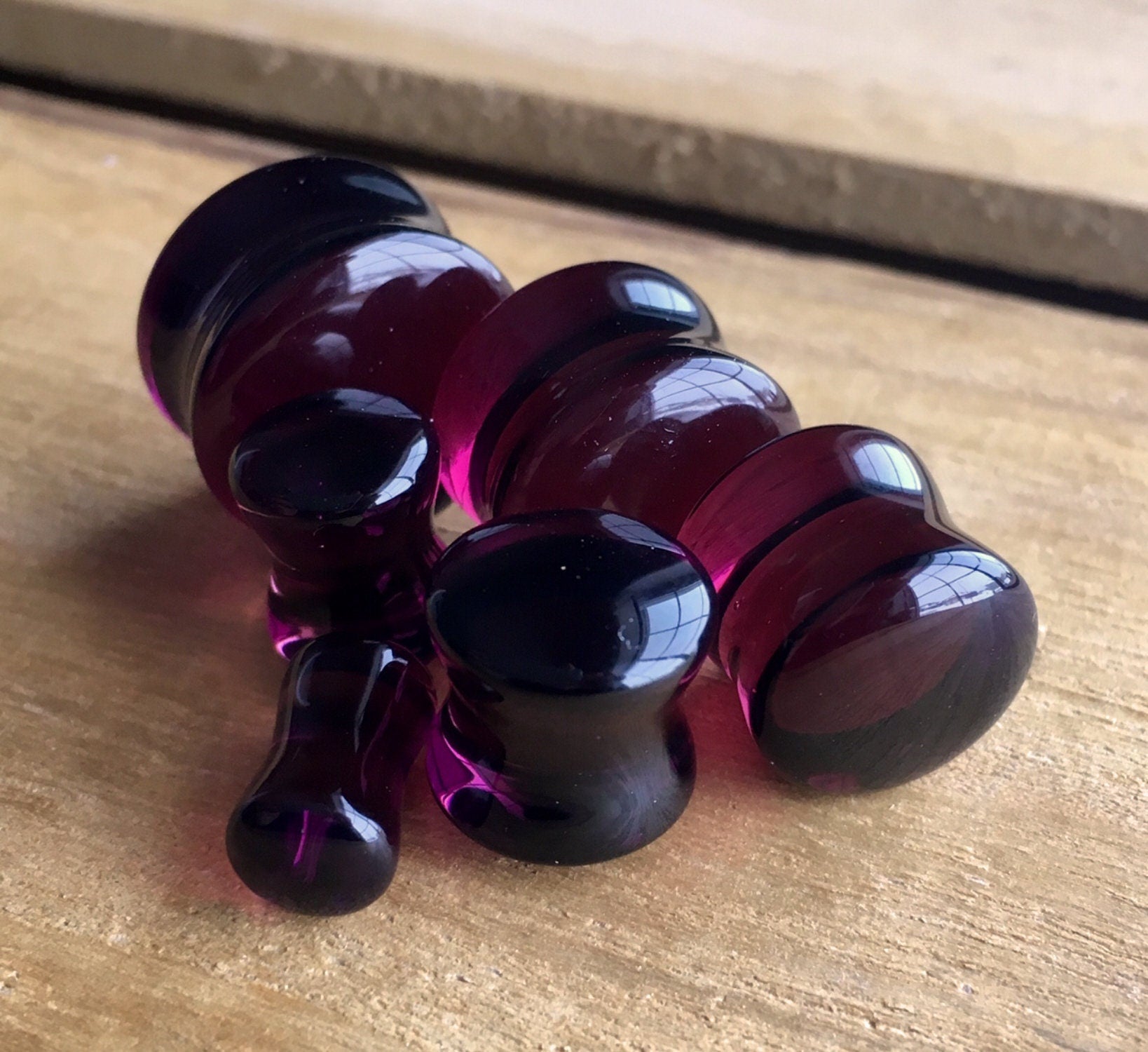 PAIR of Stunning Burgundy Glass Double Flare Plugs - Gauges 2g (6mm) through 5/8" (16mm) available!