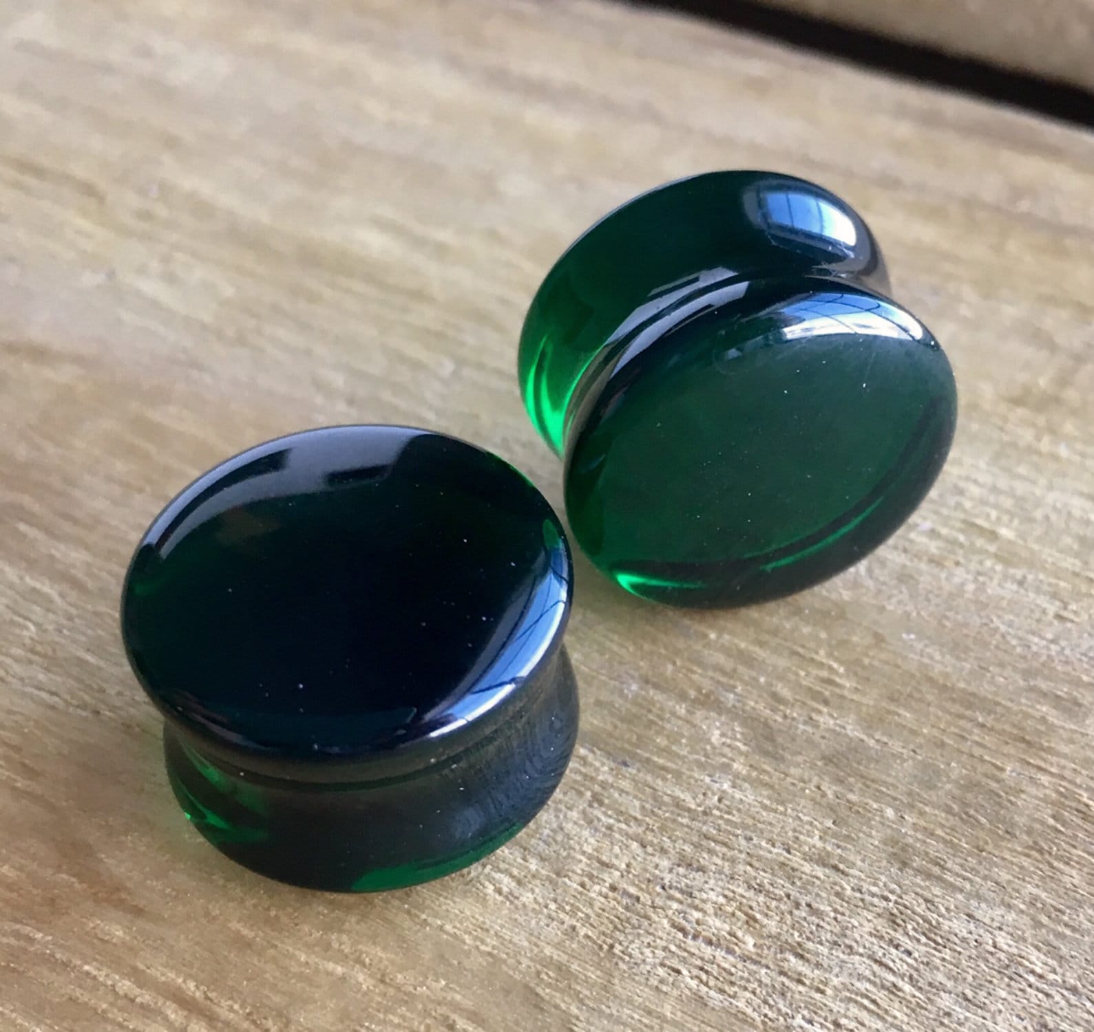 PAIR of Beautiful Green Glass Double Flare Plugs - Gauges 2g (6mm) through 5/8" (16mm) available!