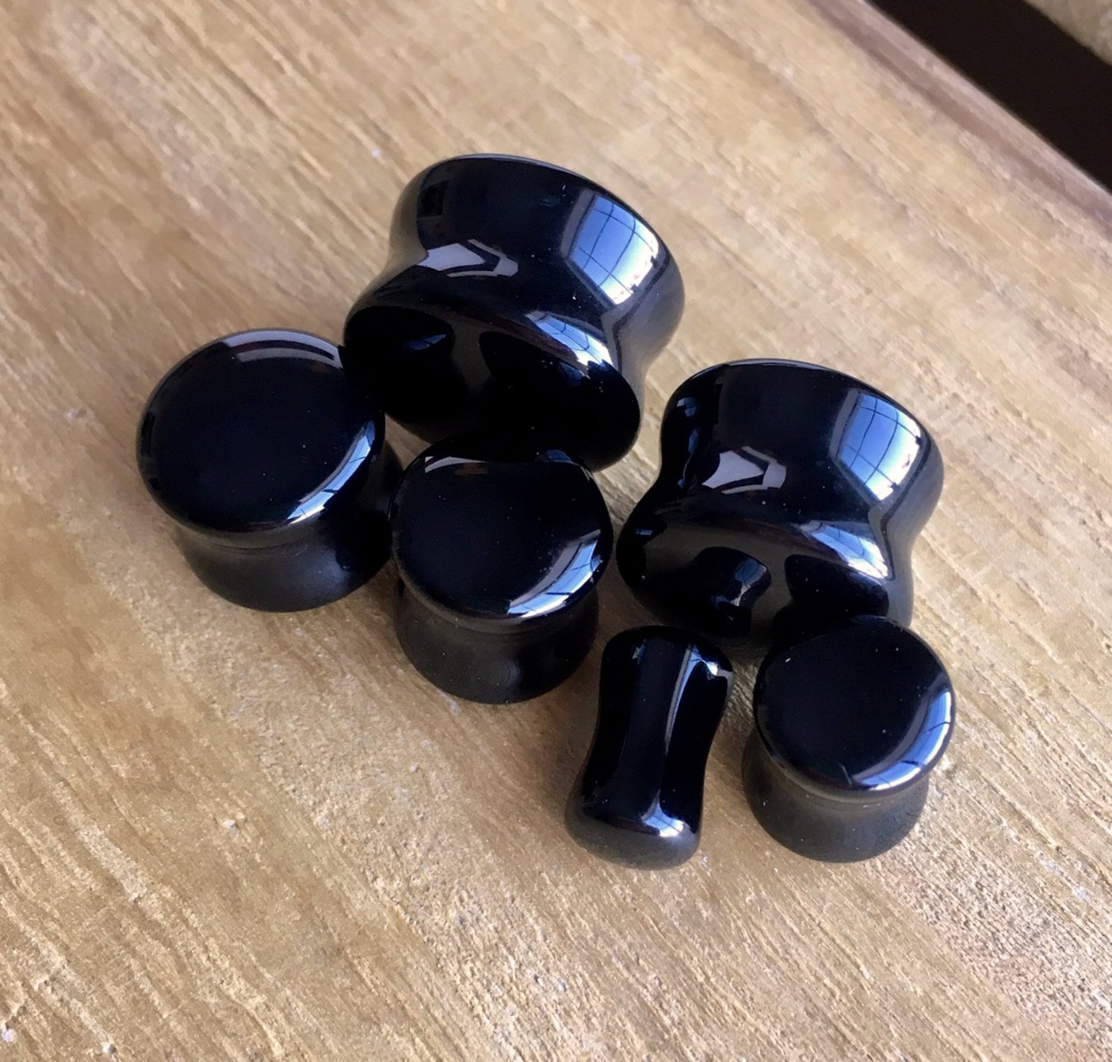 PAIR of Black Glass Double Flare Plugs - Gauges 2g (6mm) through 5/8" (16mm) available!