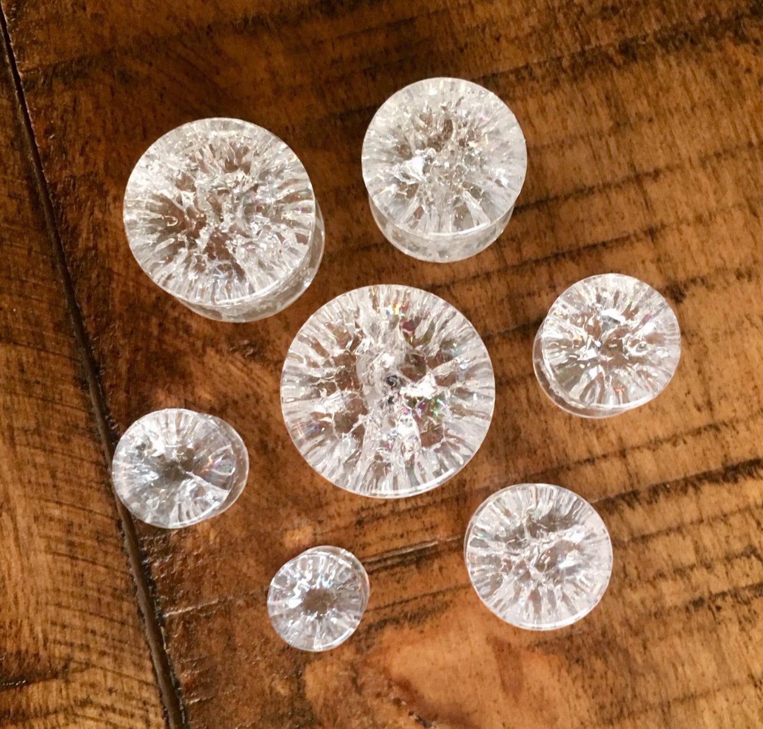 PAIR of Stunning Cracked Clear Glass Double Flare Plugs - Gauges 2g (6mm) through 5/8" (16mm) available!