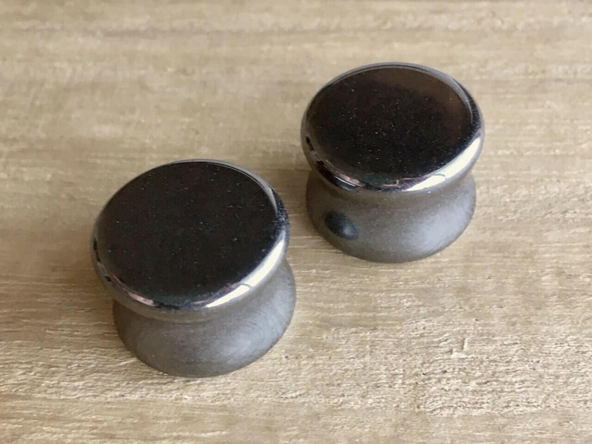 PAIR of Stunning Hematite Organic Stone Plugs - Gauges 6g (4mm) up to 5/8" (16mm) available!
