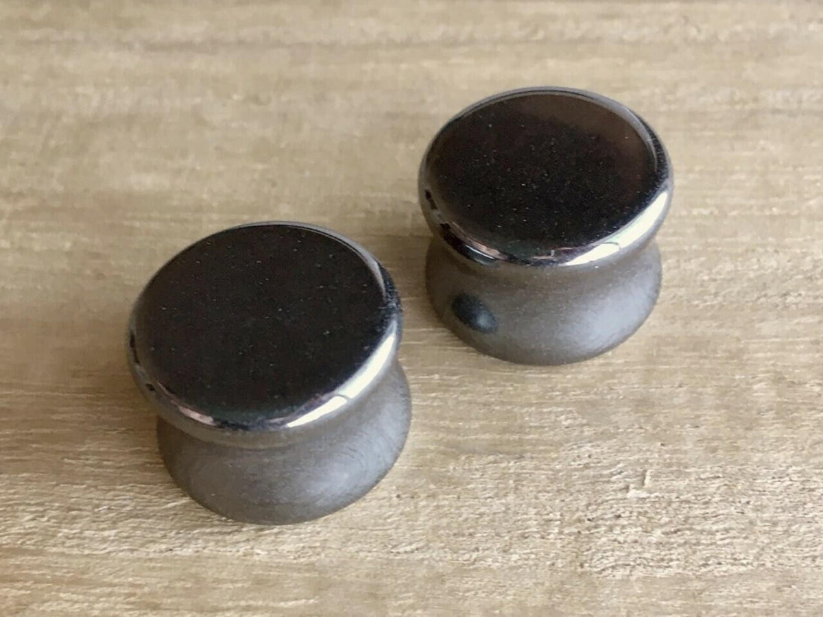 PAIR of Stunning Hematite Organic Stone Plugs - Gauges 6g (4mm) up to 5/8" (16mm) available!