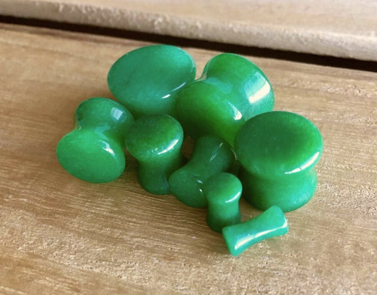 PAIR of Unique Real Green Jade Organic Stone Plugs - Gauges 6g (4mm) up to 5/8" (16mm) available!