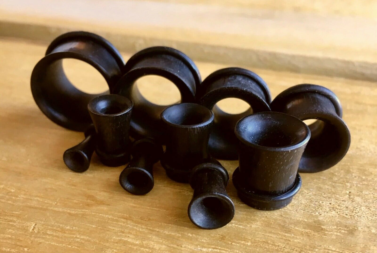 PAIR of Organic Black Areng Single Flare Wood Tunnels / Plugs with O-Rings - Gauges 8g (3.2mm) up to 13/16" (20mm) available!