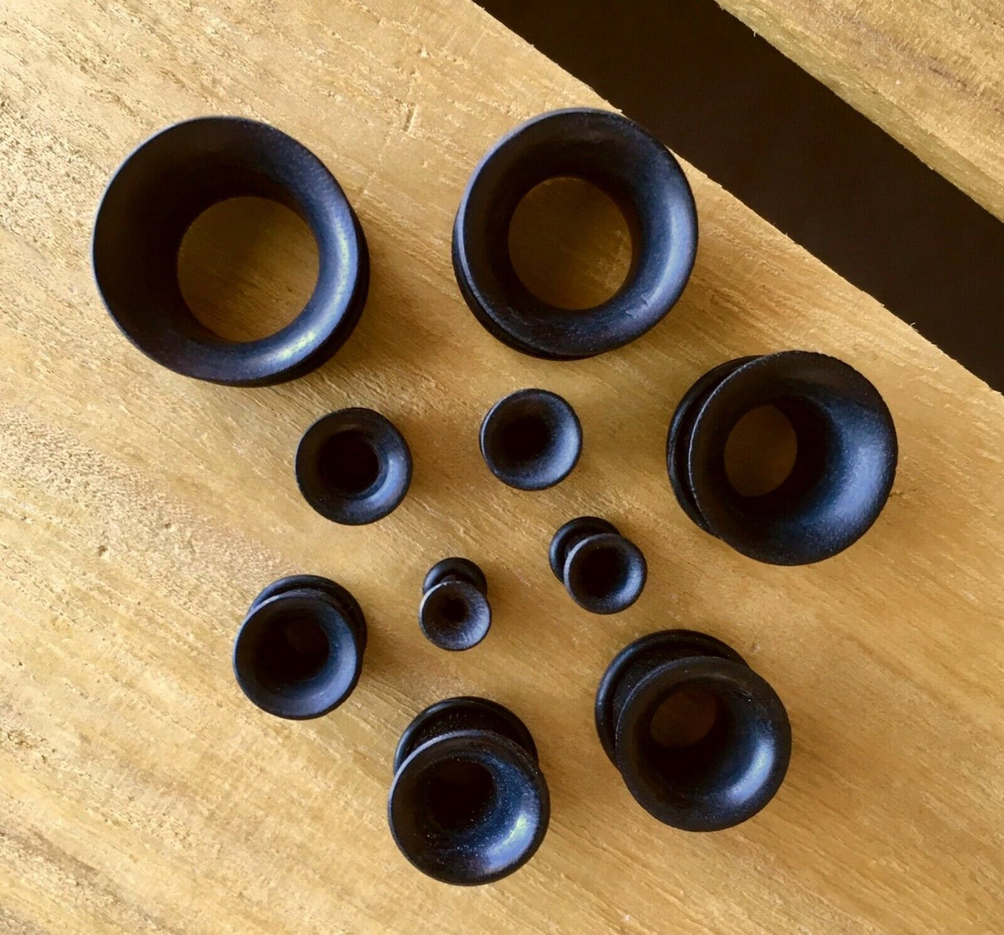 PAIR of Organic Black Areng Single Flare Wood Tunnels / Plugs with O-Rings - Gauges 8g (3.2mm) up to 13/16" (20mm) available!