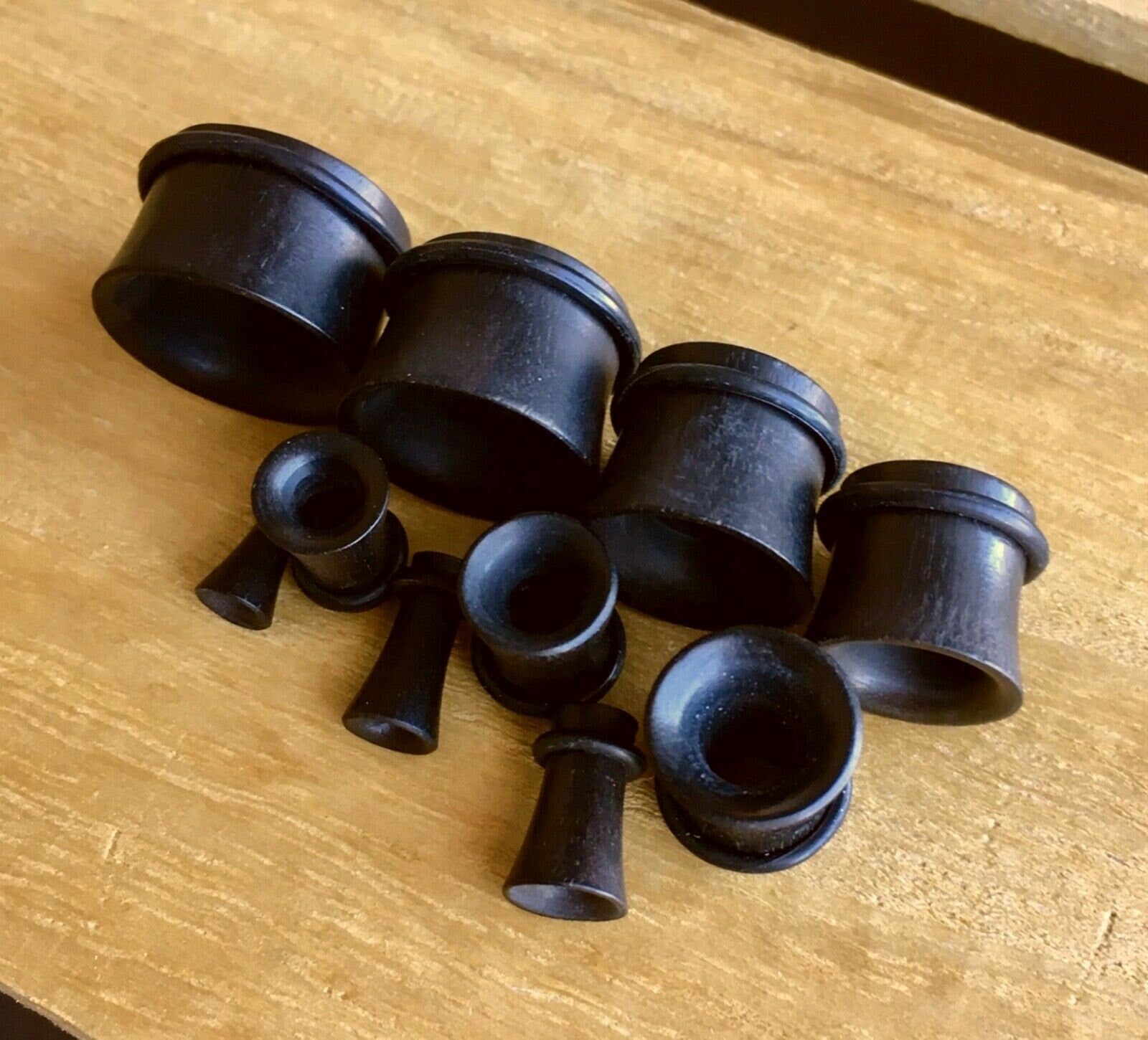 PAIR of Organic Black Areng Single Flare Wood Tunnels / Plugs with O-Rings - Gauges 8g (3.2mm) up to 13/16" (20mm) available!