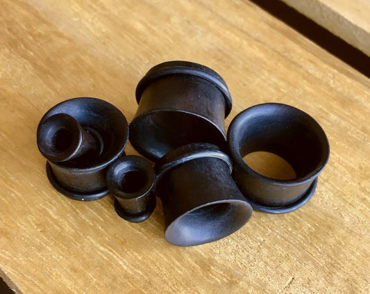 PAIR of Organic Black Areng Single Flare Wood Tunnels / Plugs with O-Rings - Gauges 8g (3.2mm) up to 13/16" (20mm) available!