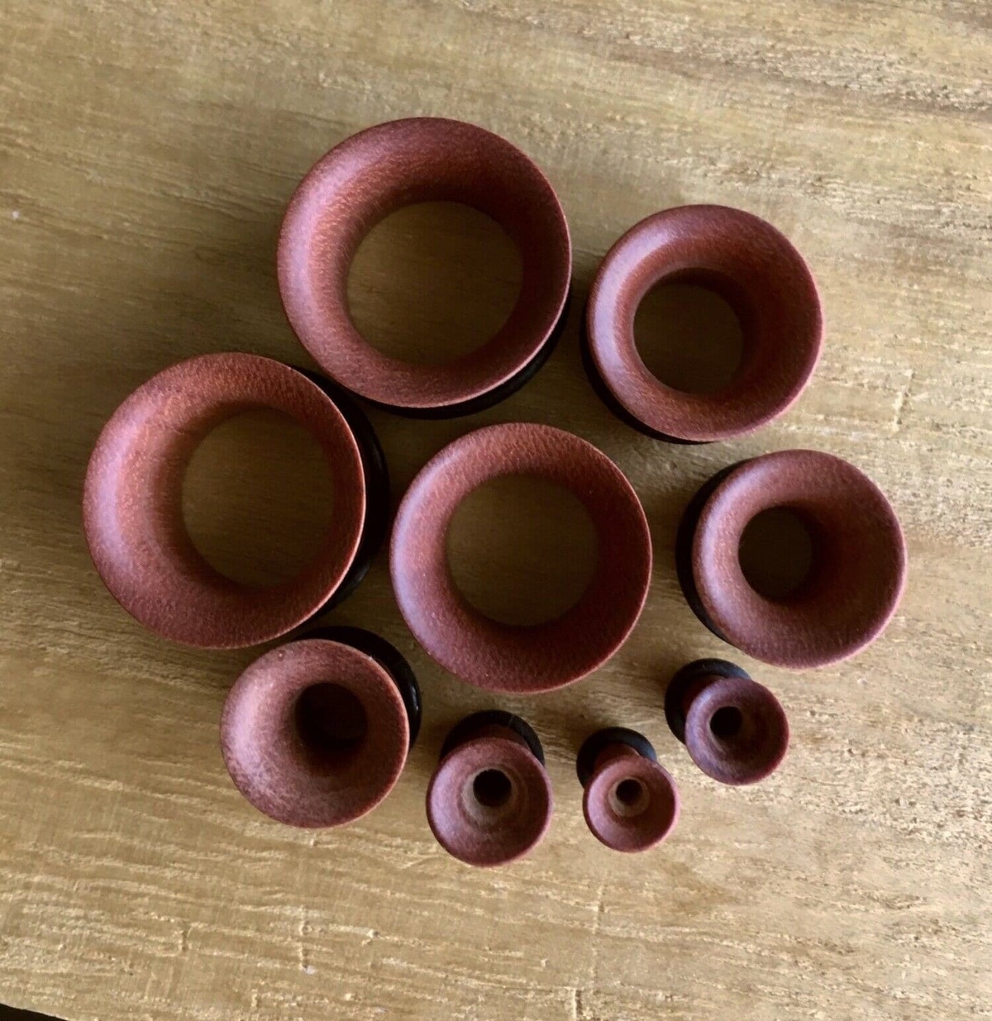 PAIR of Organic Sawo Wood Single Flare Tunnels / Plugs with O-Rings - Gauges 8g (3.2mm) up to 13/16" (20mm) available!