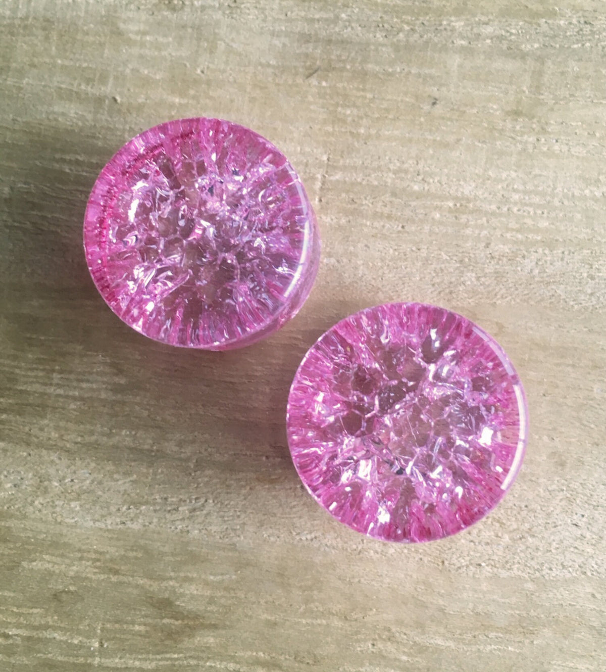 PAIR of Unique Cracked Pink Glass Double Flare Plugs - Gauges 2g (6mm) through 5/8" (16mm) available!