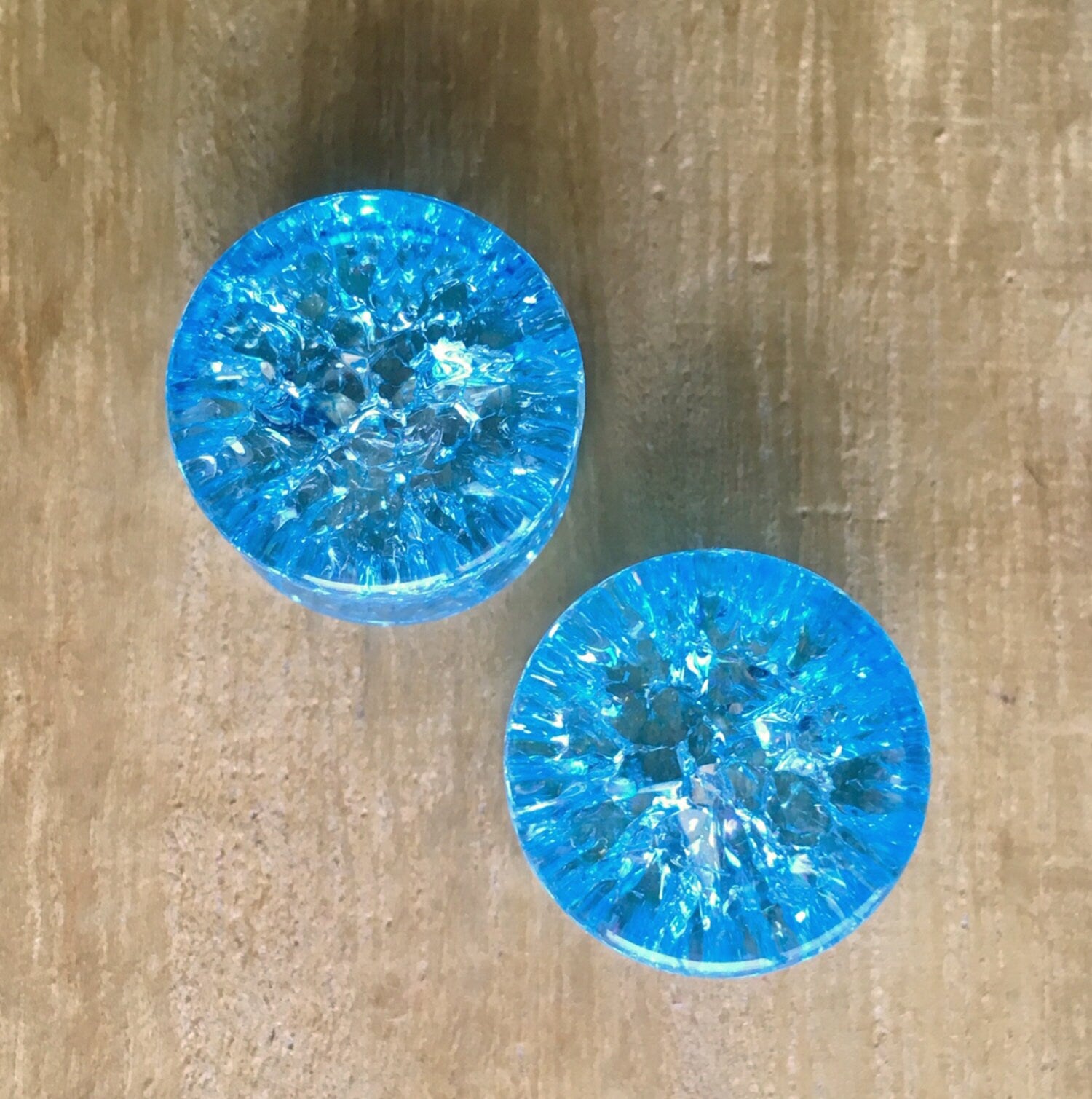 PAIR of Stunning Aqua Cracked Glass Double Flare Plugs - Gauges 2g (6mm) through 5/8" (16mm) available!