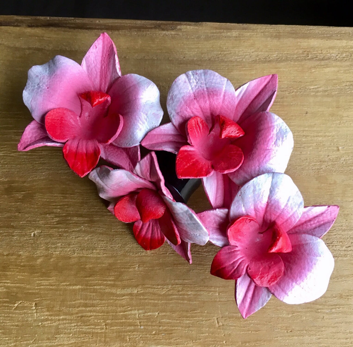 PAIR of Unique Pink Magnolia Leather Flower with Horn Plugs - Gauges 0g (8mm) up to 1&1/4" (32mm) available!
