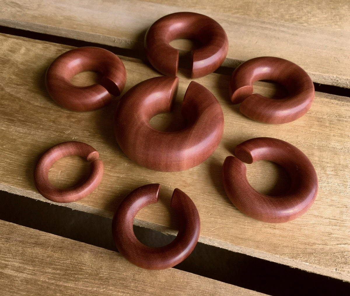 PAIR of Stunning Organic Saba Wood Hoops Ear Weight Hanging Plugs - Gauges 2g (6mm) up to 5/8" (16mm) available!